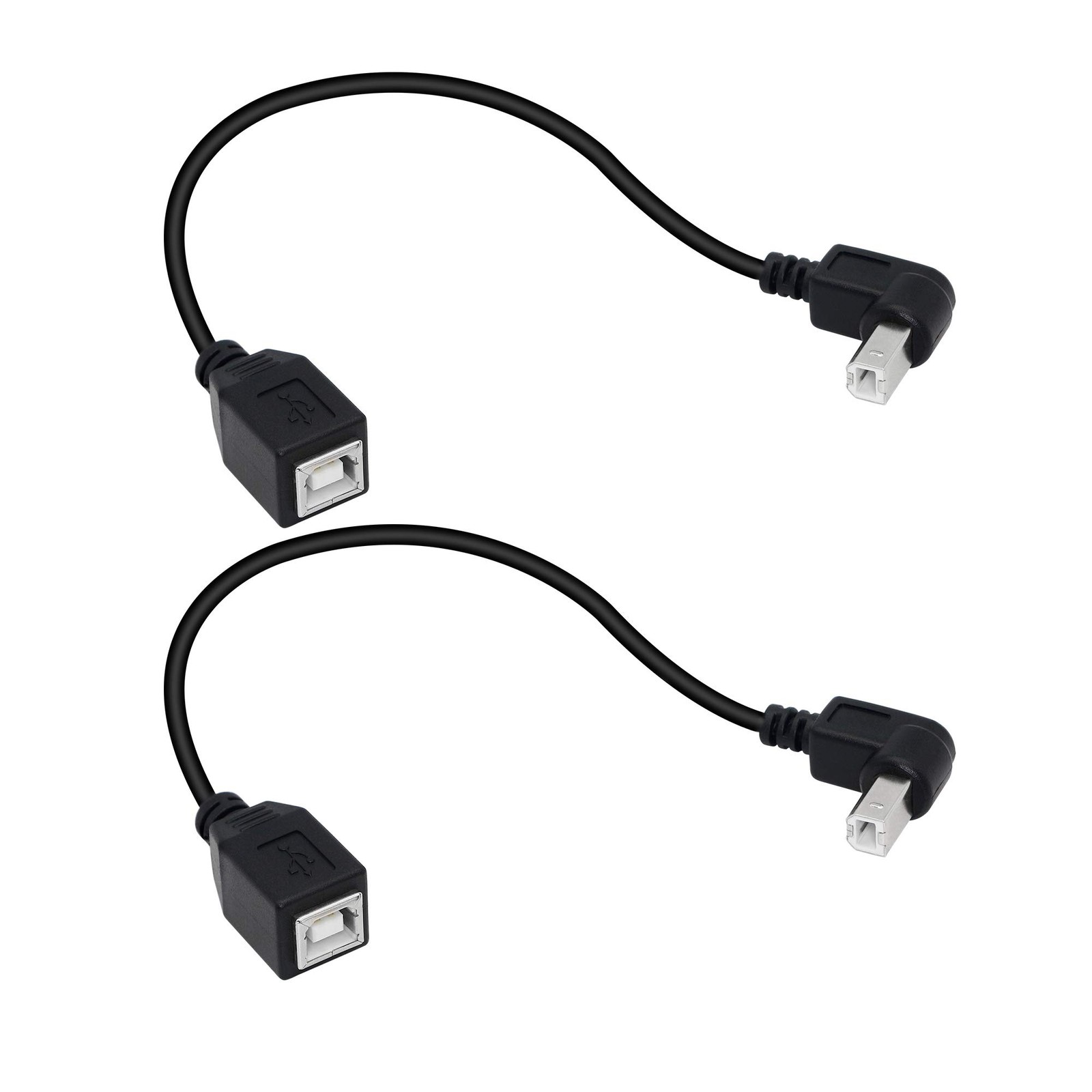 USB 2.0 Type-B Printer Cable, 2-Pack USB B Female to Type B Male (90 Degree D...