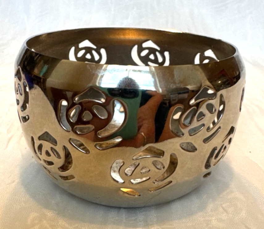 Silver Tone Votive Holder with Roses