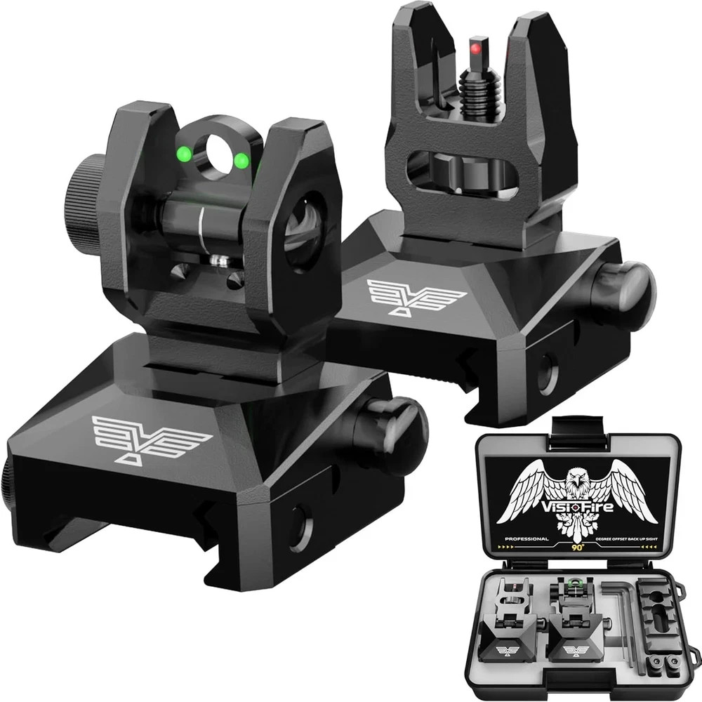 Fiber Optic Iron Sights for Picatinny Rail | Flip Up Front and Rear Black