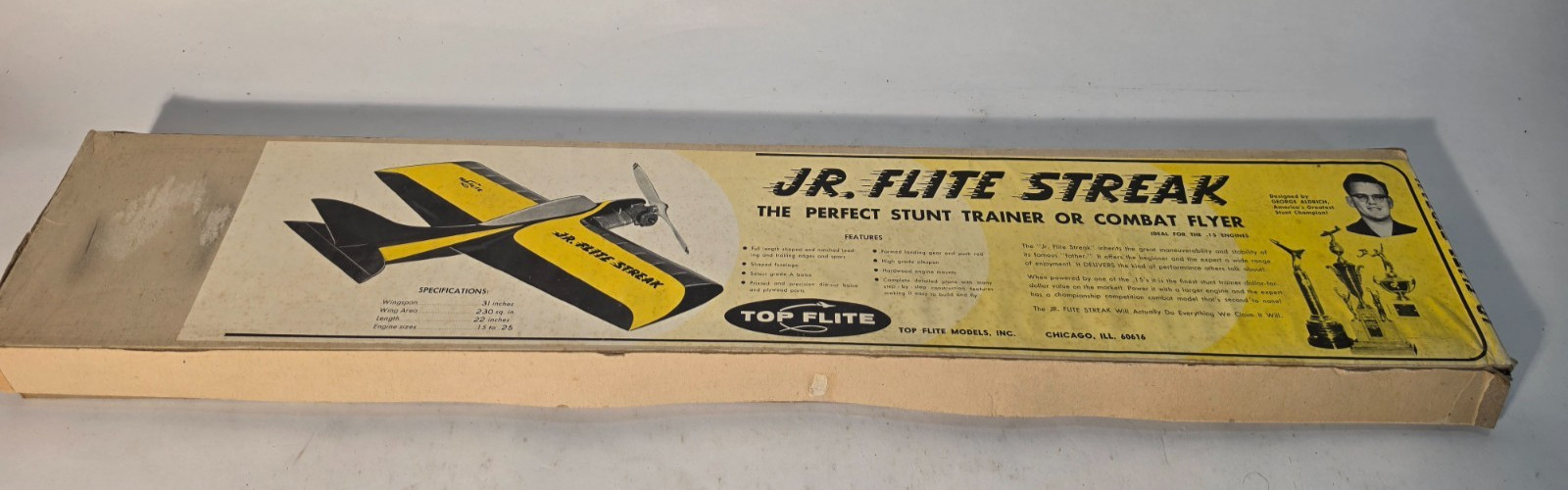 Vintage Top Flite The Jr. FLITE STREAK Stunt Trainer / Combat Model Airplane Kit