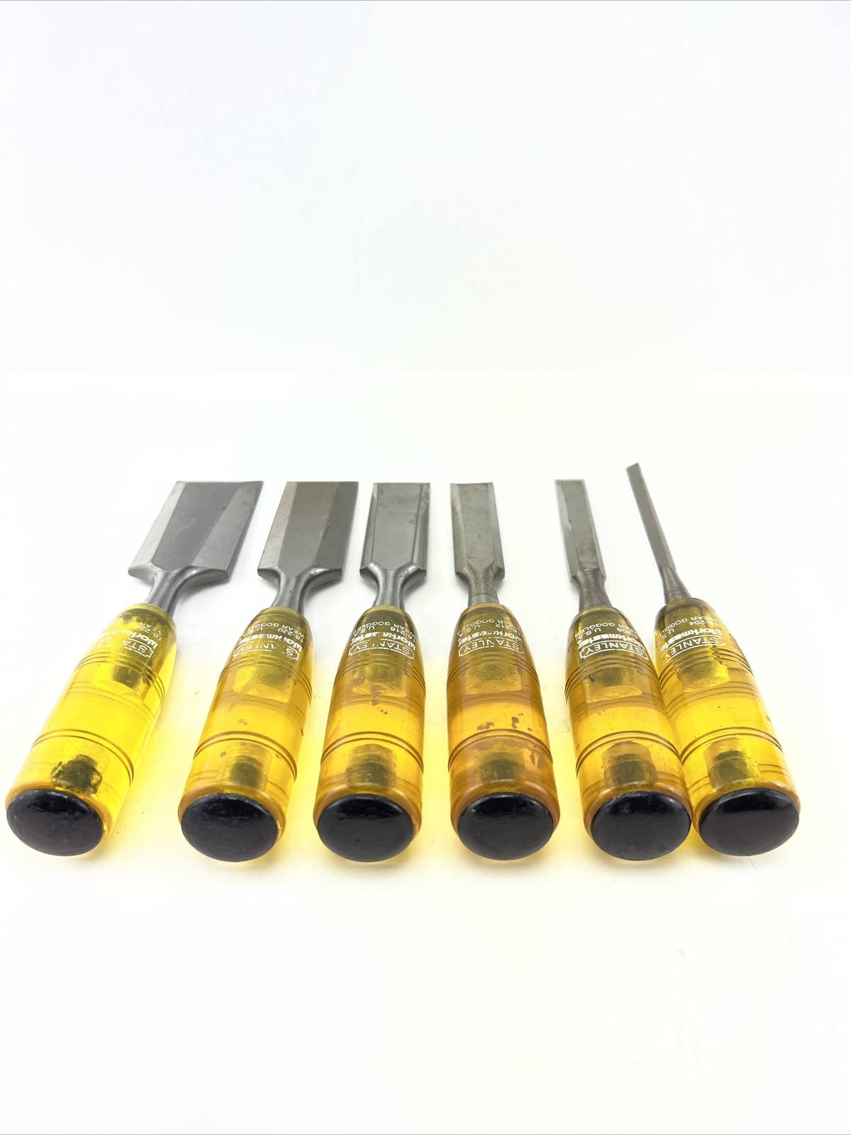 Vintage Stanley Workmaster 6 pc Bevel Edge Paring Chisel Set Made In USA.