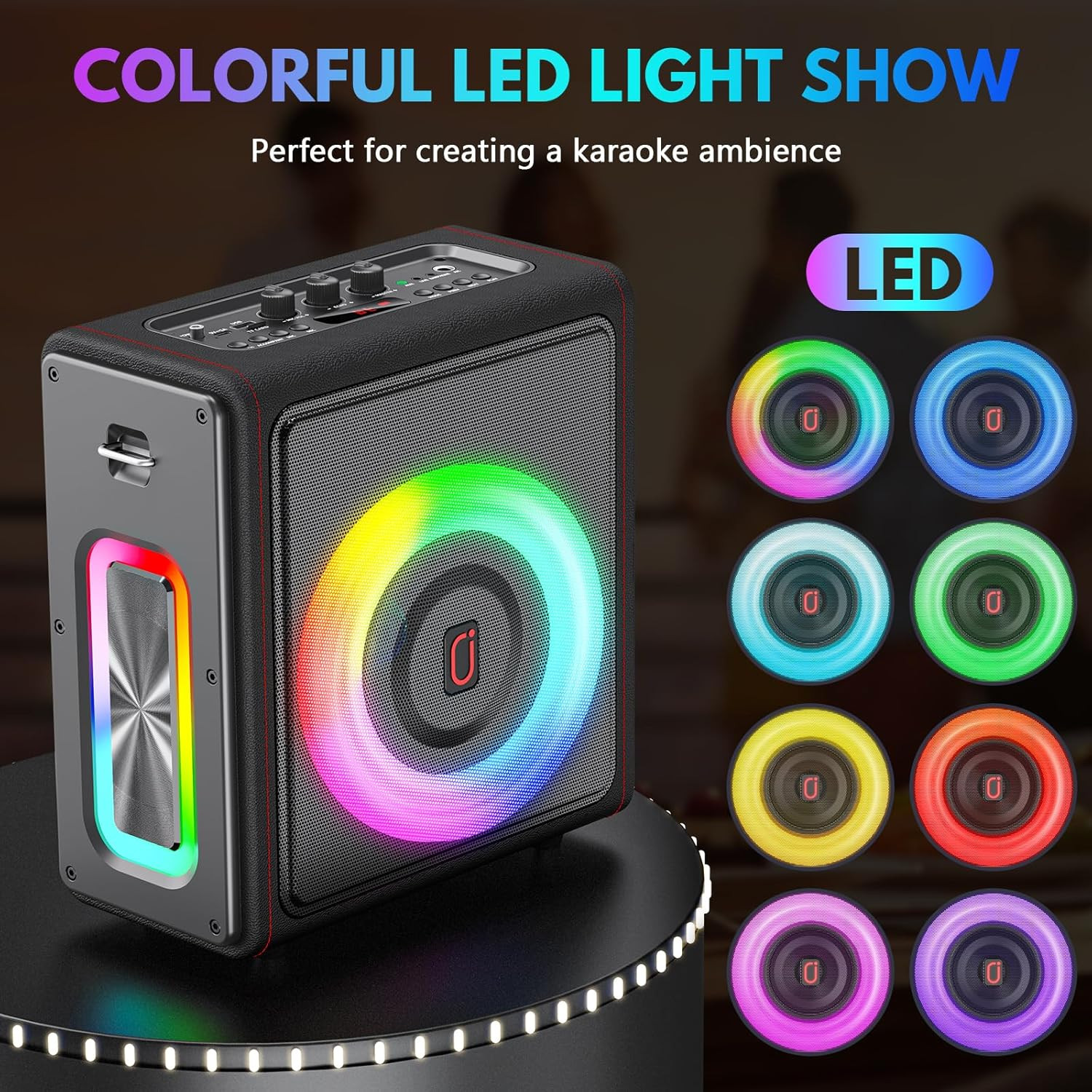 Karaoke Machine, Portable Bluetooth 5.3 Speaker with 2 Wireless Microphones for
