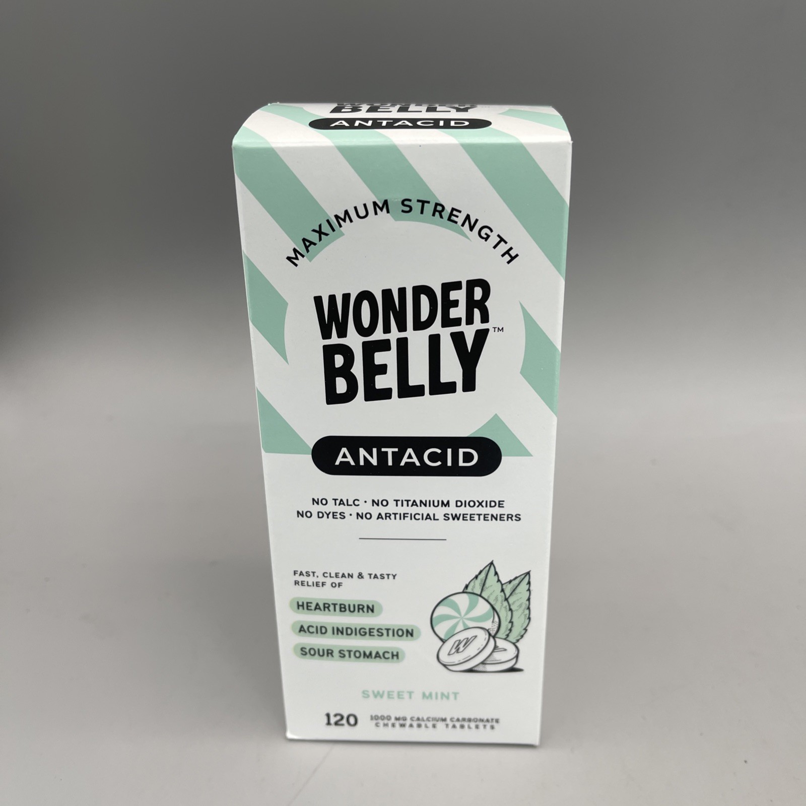Wonder Belly Antacid Chewable Heartburn & Acid Relief 120 Tablets Mint Exp 06/26