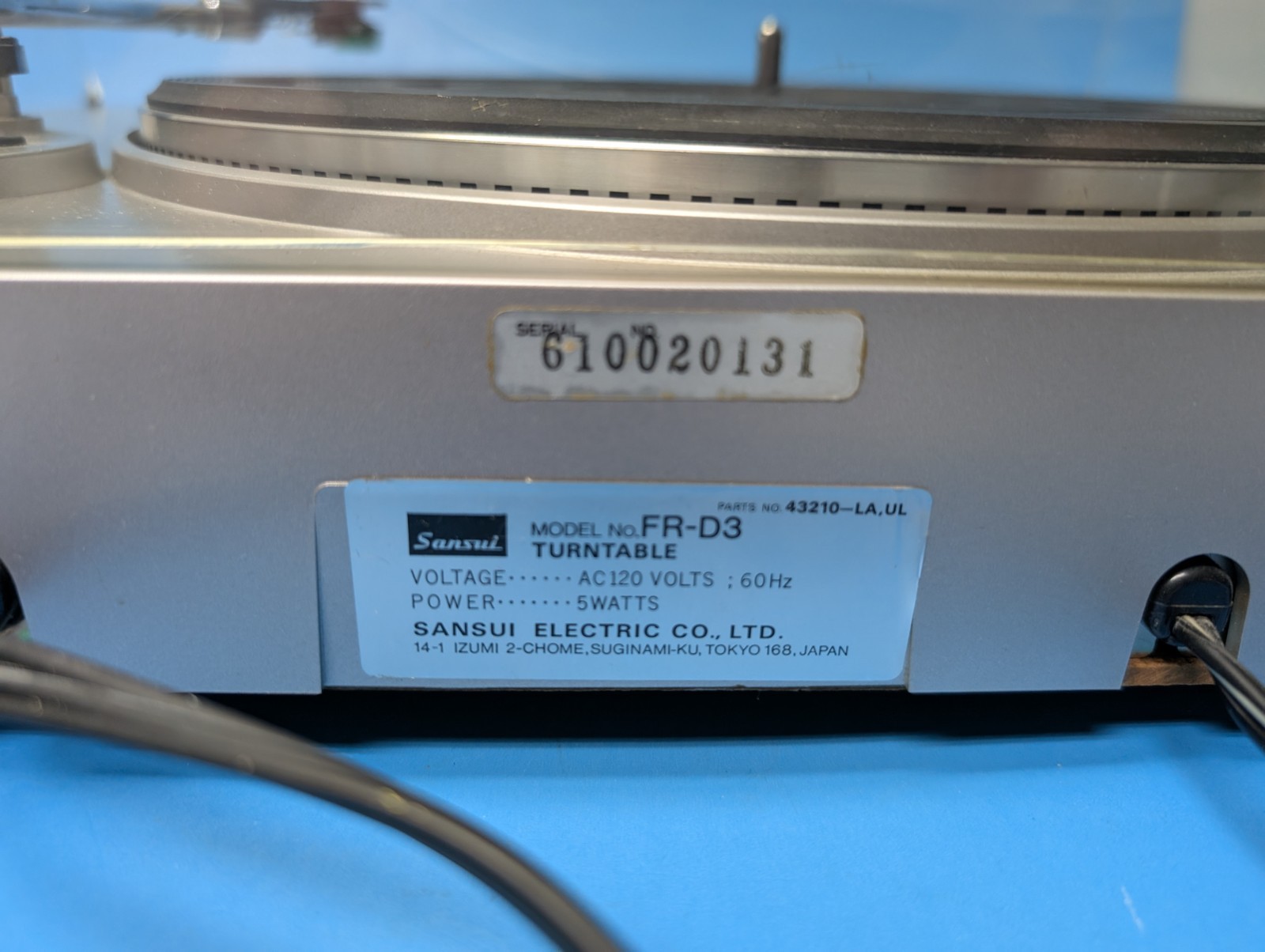 Sansui FR-D3 Turntable Direct Drive Semi-Automatic Japan