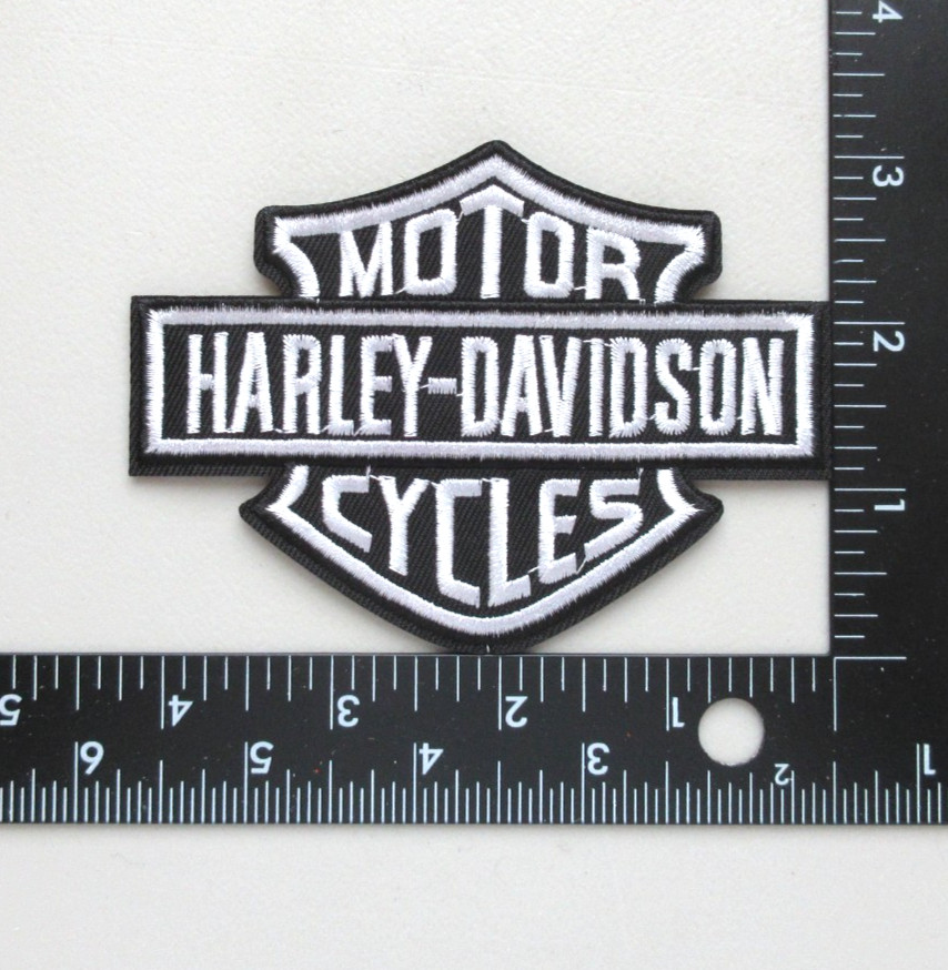 MOTORCYCLES BIKERS JACKET VEST BLACK & WHITE IRON ON EMBROIDERED PATCH