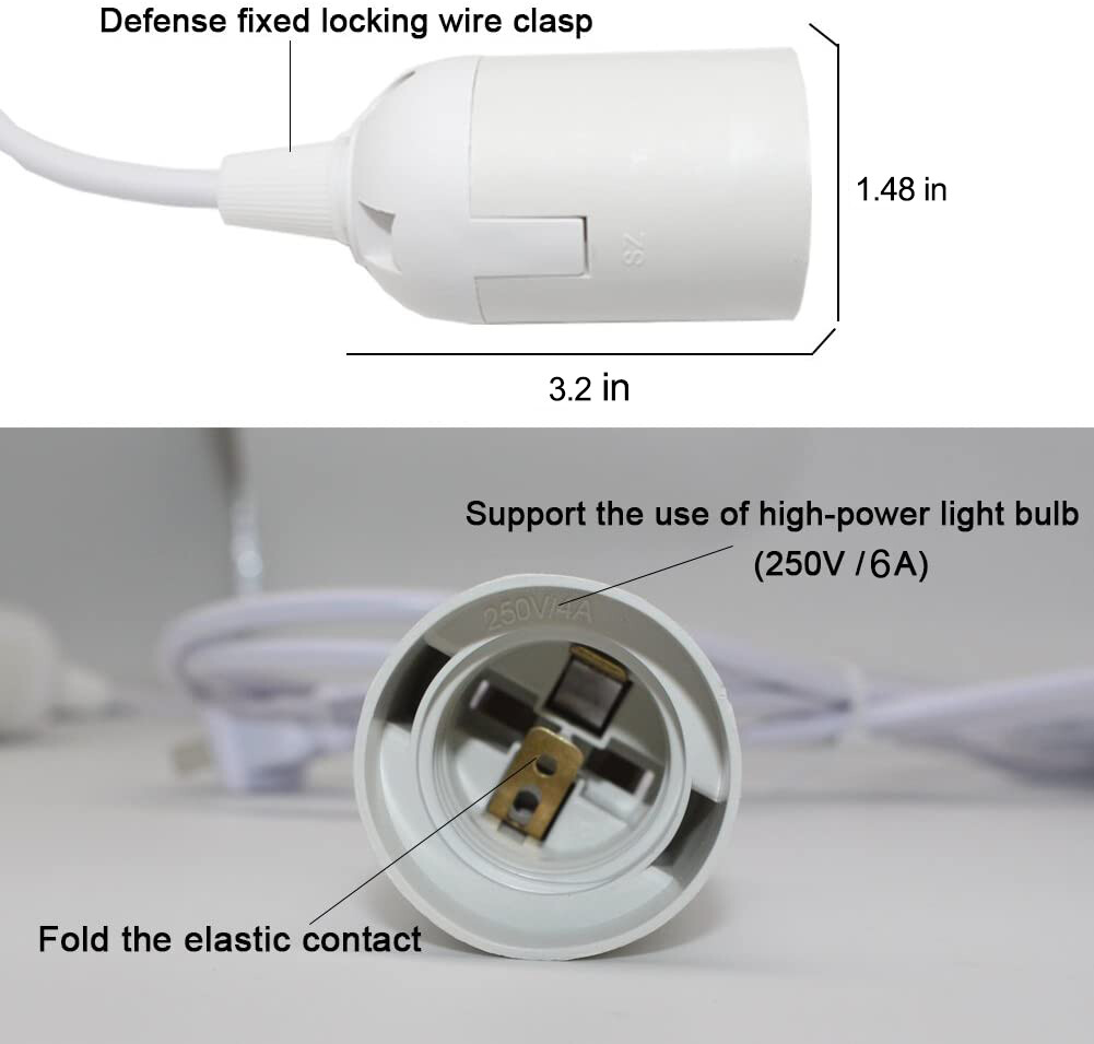 4 Pack 6FT Power Cable Cords E26/E27 Socket Wire Adapter Base with On/Off Switch