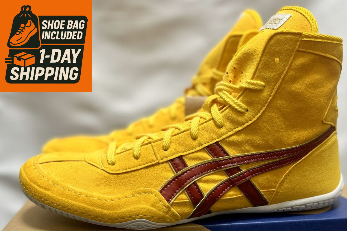 Opt Laces Yellow : Asics Wrestling EX-EO 1083A001 Yellow x Wine Red x Gold