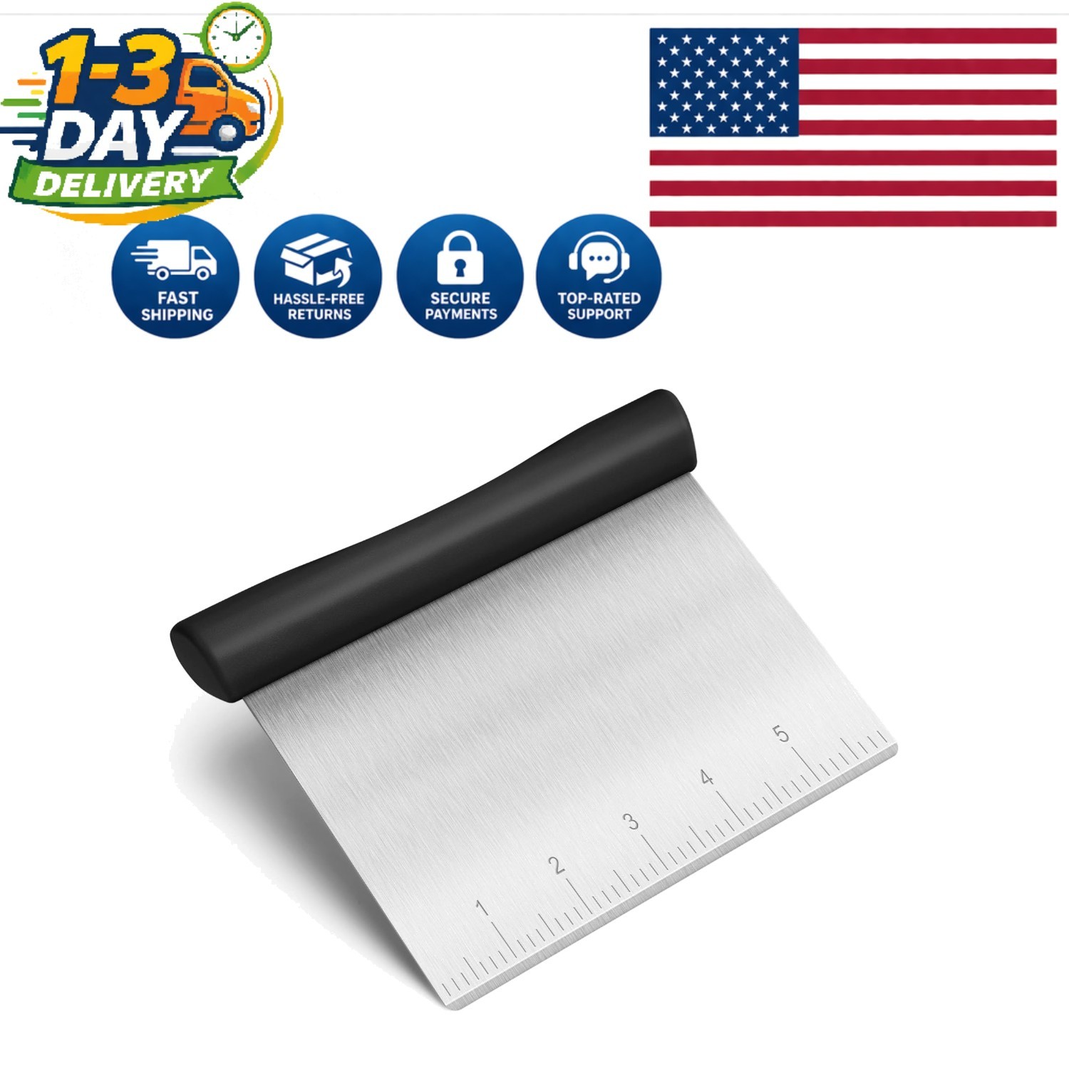 Stainless Steel Bench Scraper with Non-Slip Grip - Perfect for Pastry and Dough