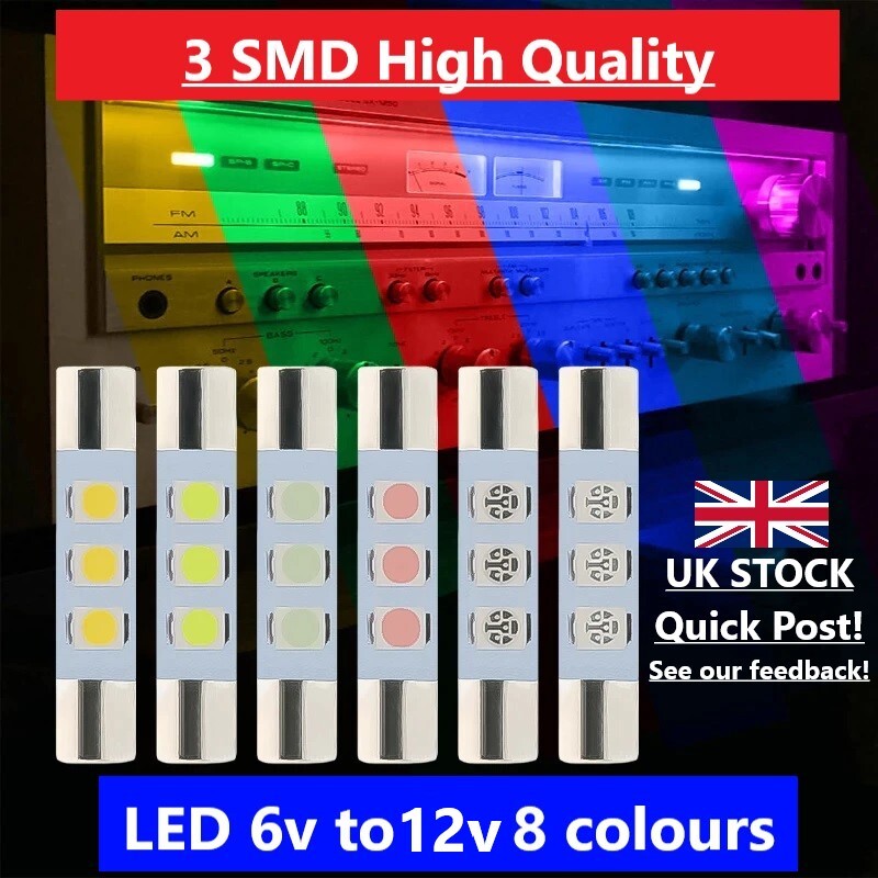 6V 8V 12v Festoon LED Fuse Lamp Bulb Warm Cool White Blue Red Green Hifi