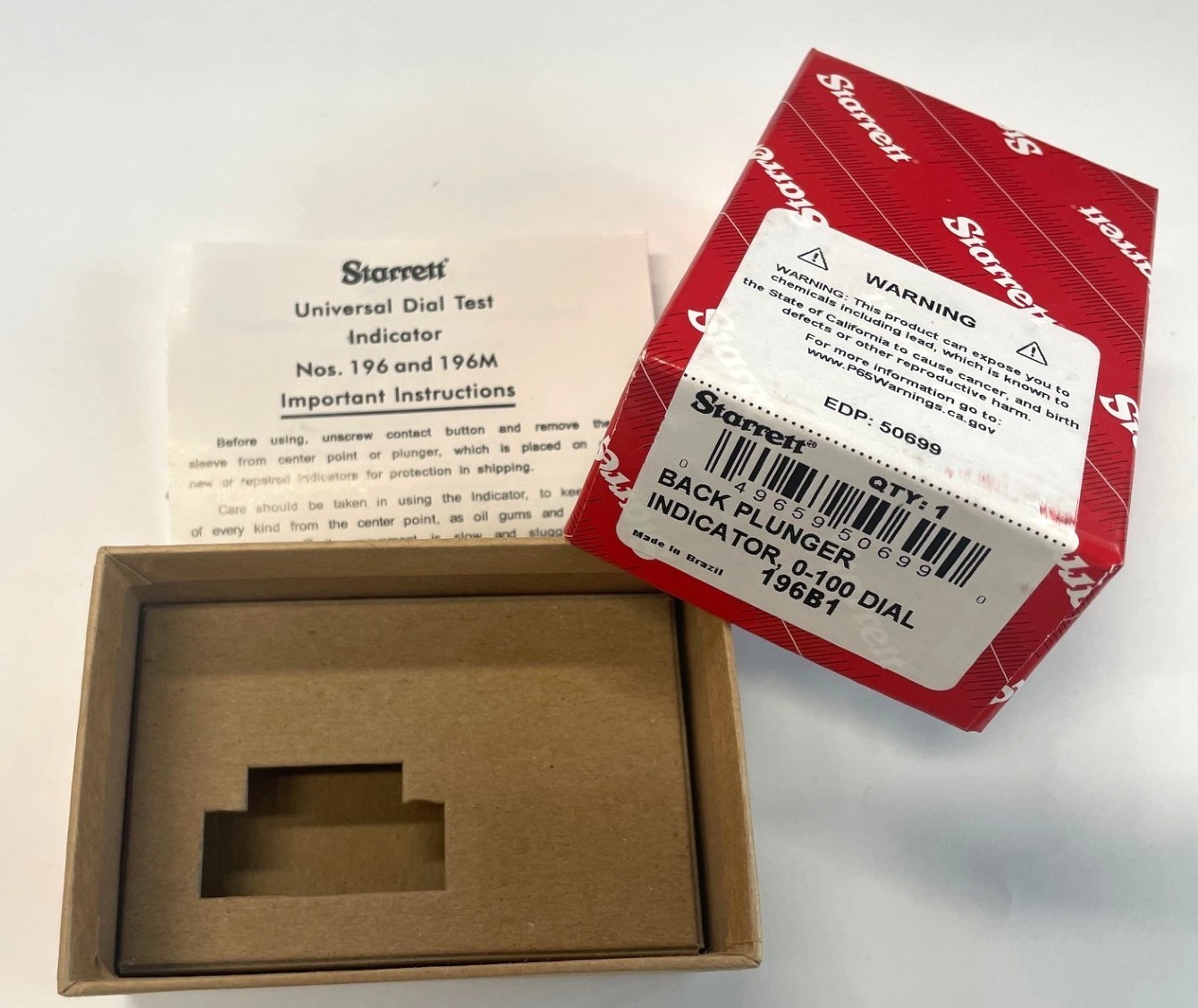 Starrett PKG06243 Box ONLY for Starrett 196 Back Plunger Dial Indicator