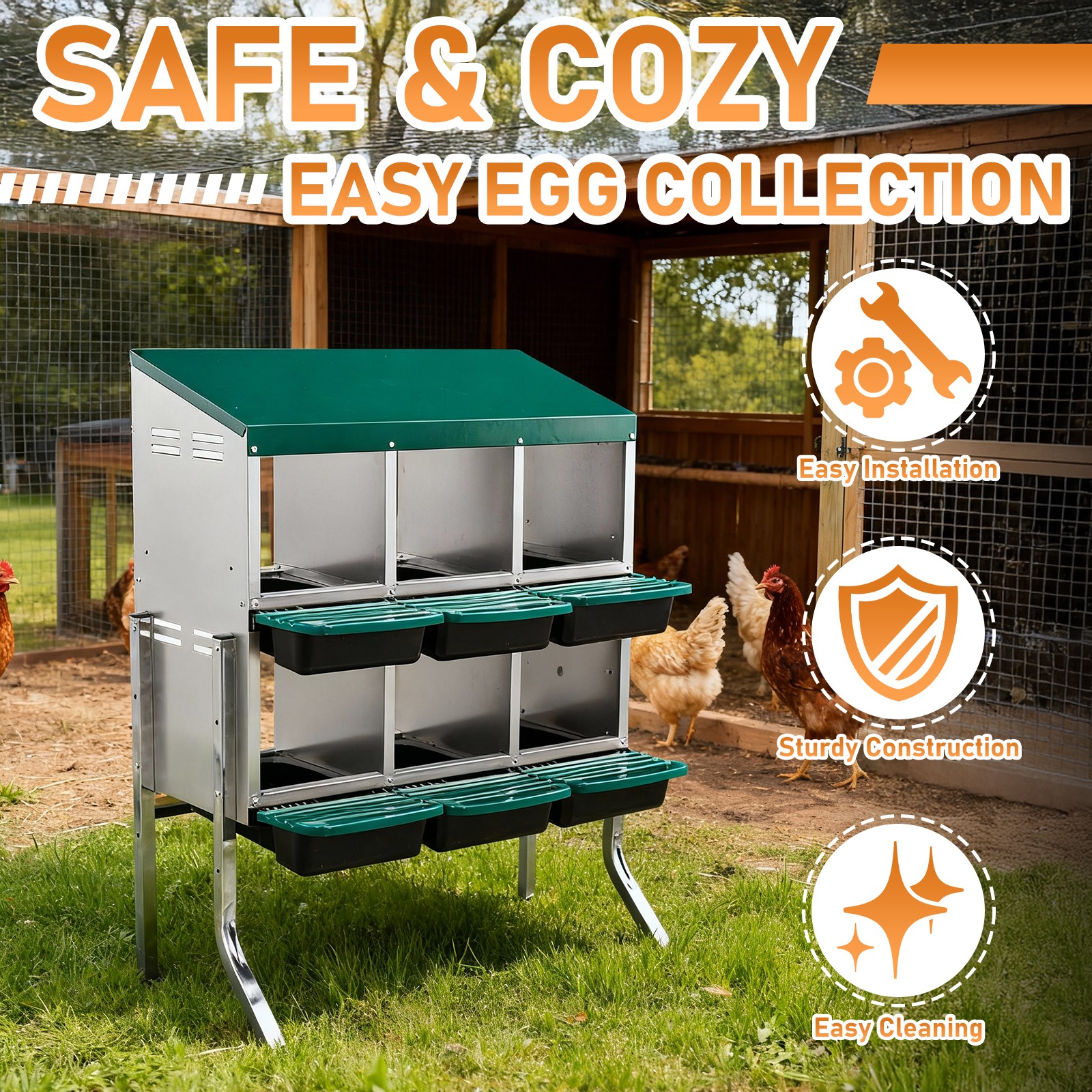 Chicken Nesting Box 3/6/8 Hole Metal Egg Laying Box for Garden Chicken Coop