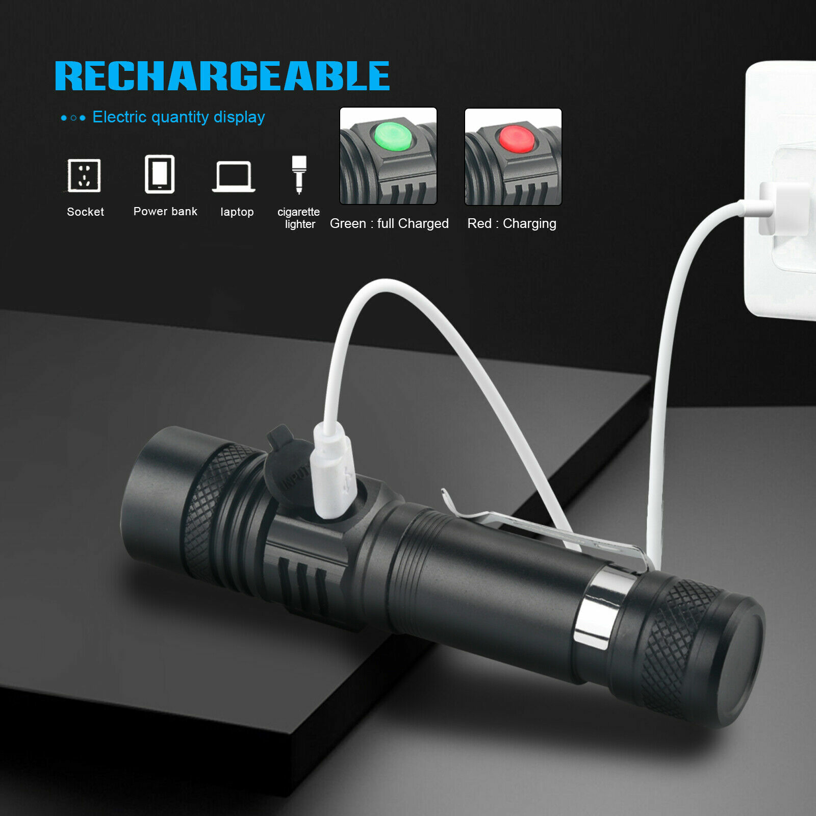 2 PACK Bright Flashlight 3Modes Rechargeable USB LED Tactical Zoomable Torch