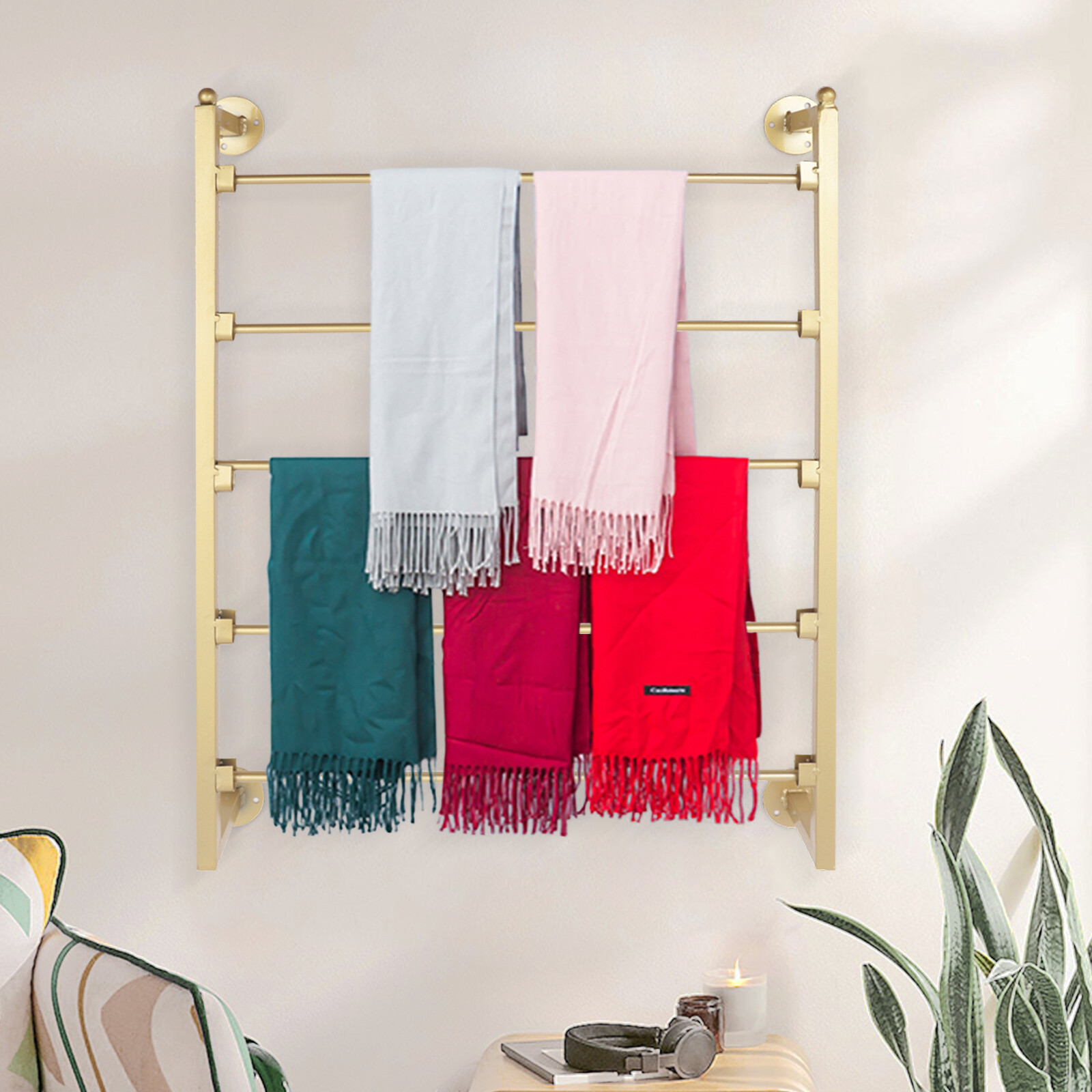 Wall Mount Metal Scarf Organizer Hanging Rack Exquisite Scarf Stand Gold USA