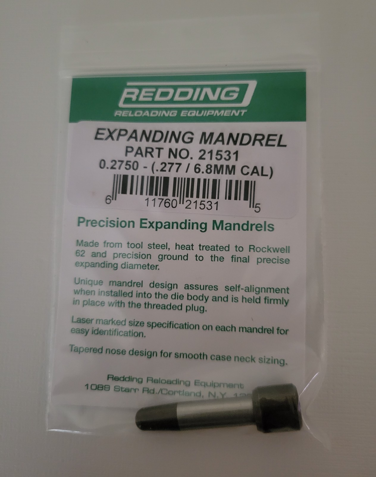 21531 REDDING 0.2750 EXPANDING MANDREL (.277/6.8MM CAL) - BRAND NEW - FREE SHIP