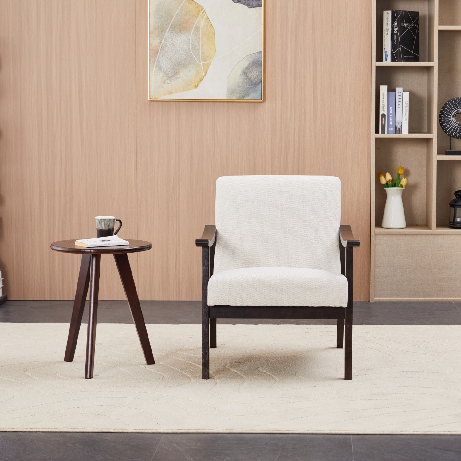 Modern Accent Chair Fabric Upholstered Armchair Leisure Chair w/ Solid Wood Leg