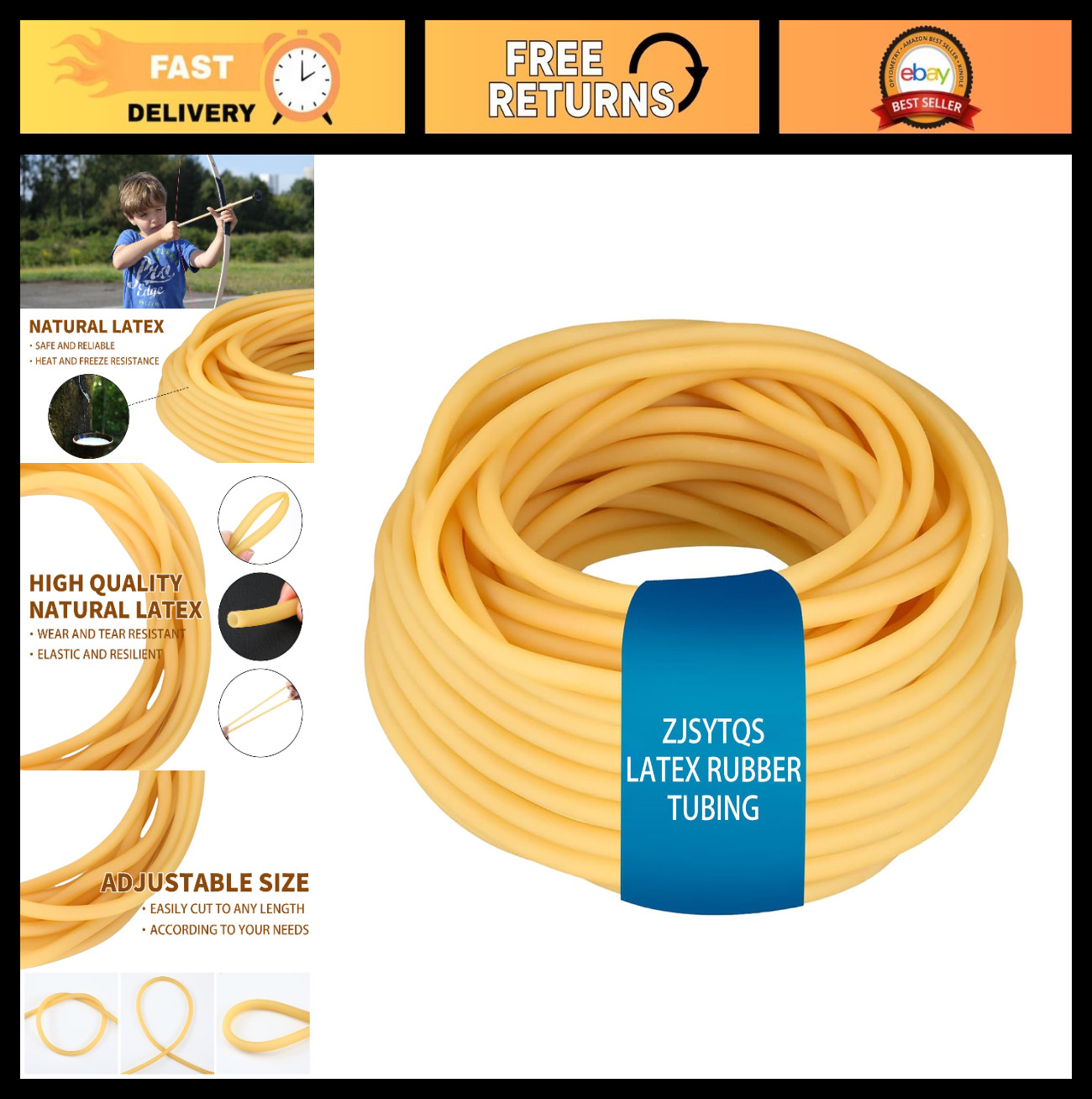 1/4"ID x 3/8"OD Latex Rubber Tubing - 50FT Yellow Surgical Slingshot Bands Fitne