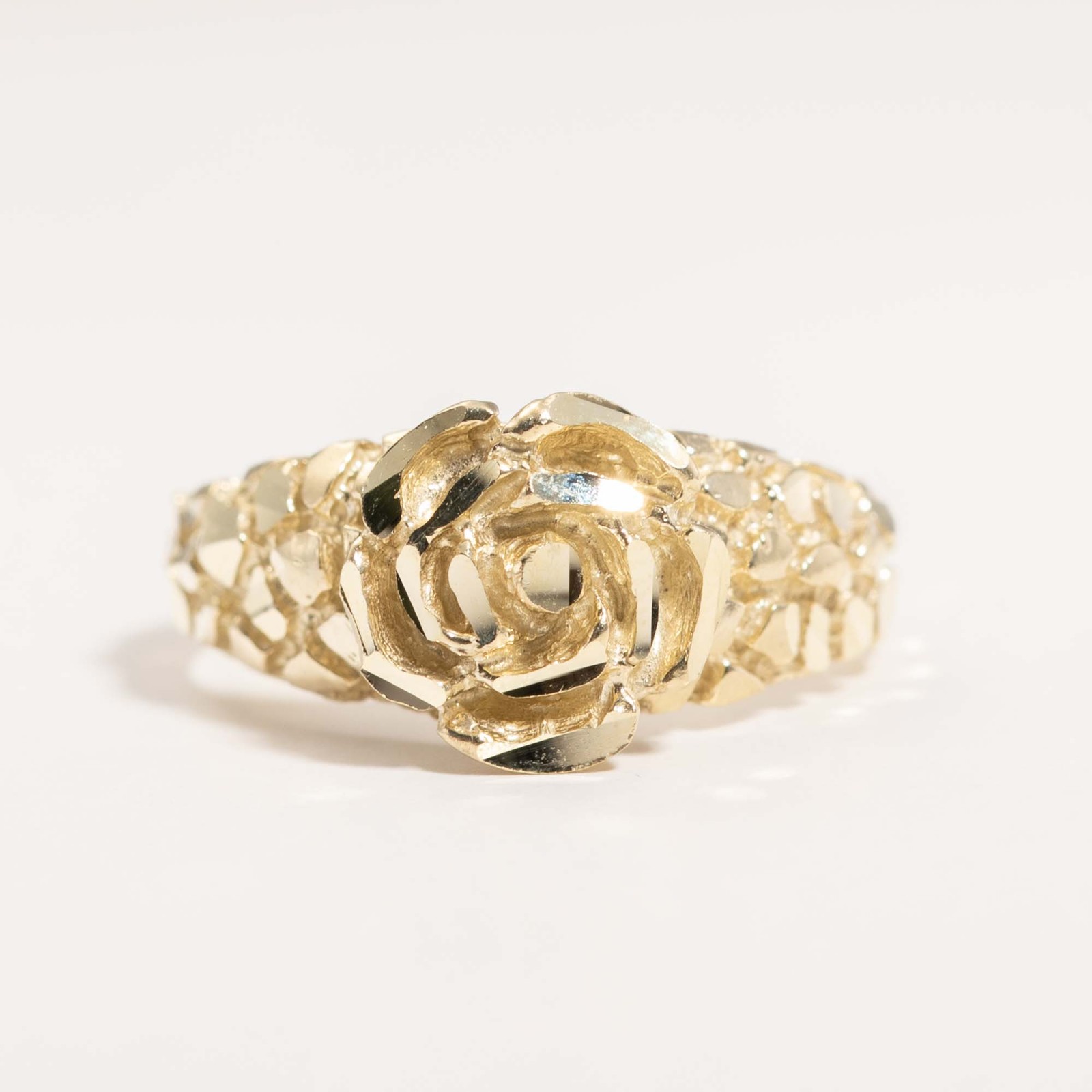 Ring 10K Solid Gold Women's Rose Floral Nugget Yellow Gold All Sizes