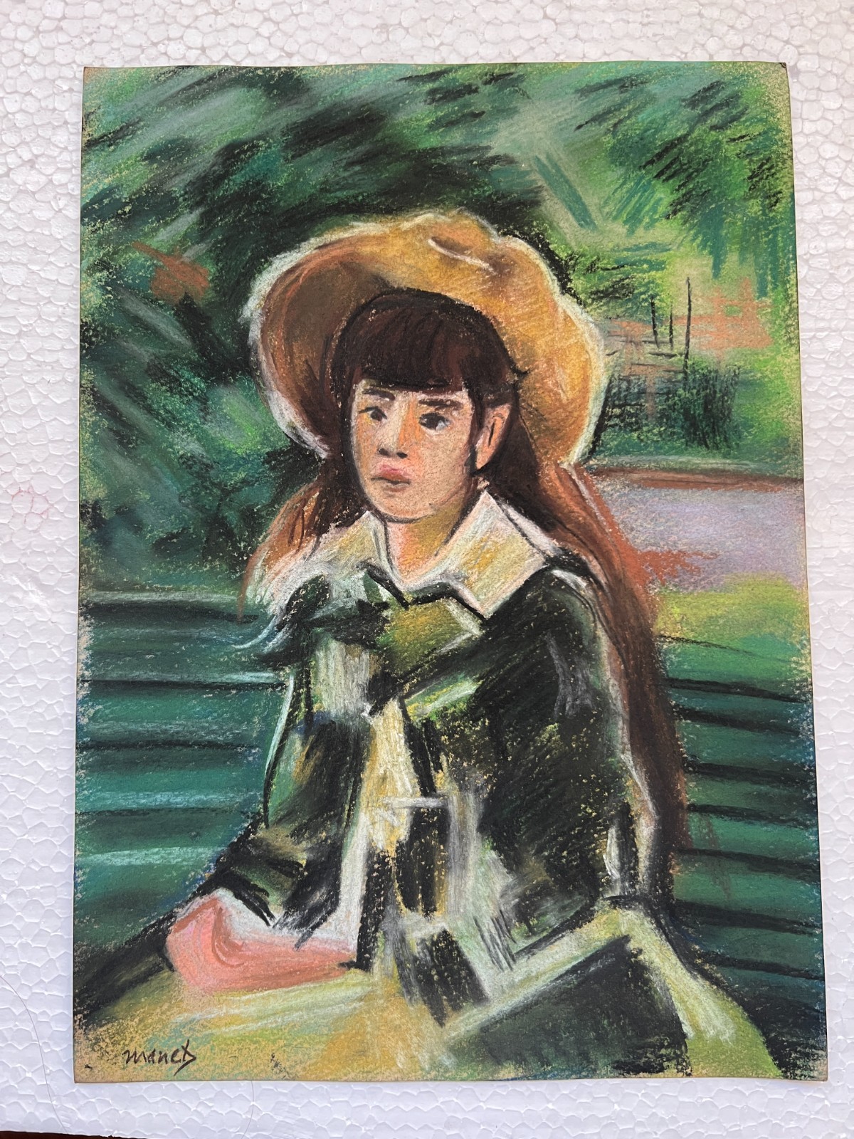 Edouard Manet Drawing on paper (Handmade) signed and stamped mixed media.