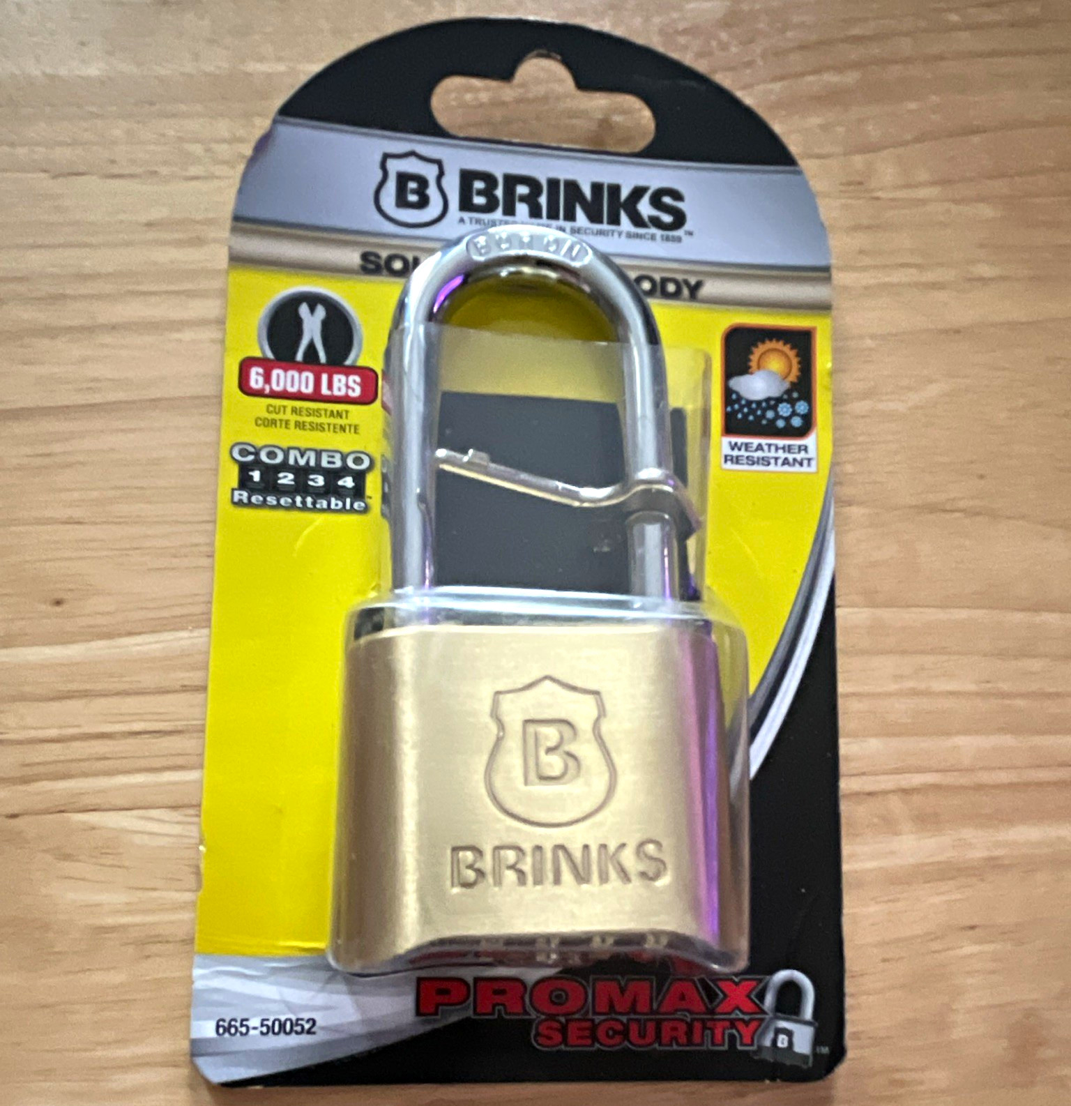 Brinks 665-50052 Resettable Combination Brass Padlock Boron Shackle