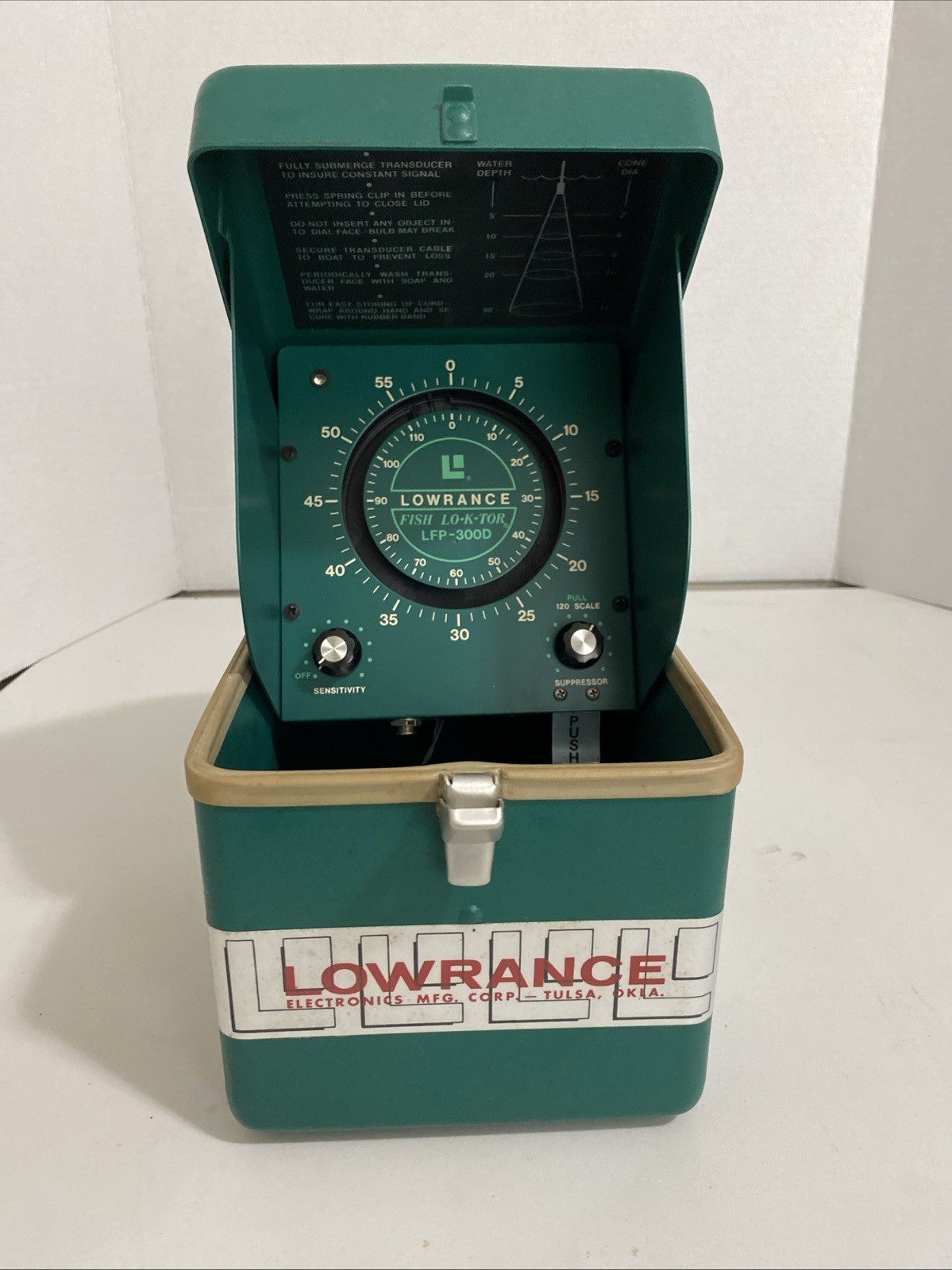 Vintage Lowrance Fish Lo-K-Tor Depth Finder Little Green Box Tulsa OK Untested