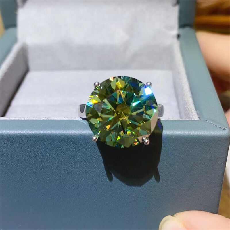 BIG 10Ct Round Cut Green VVS1/D Moissanite Engagement Ring 925 Sterling Silver