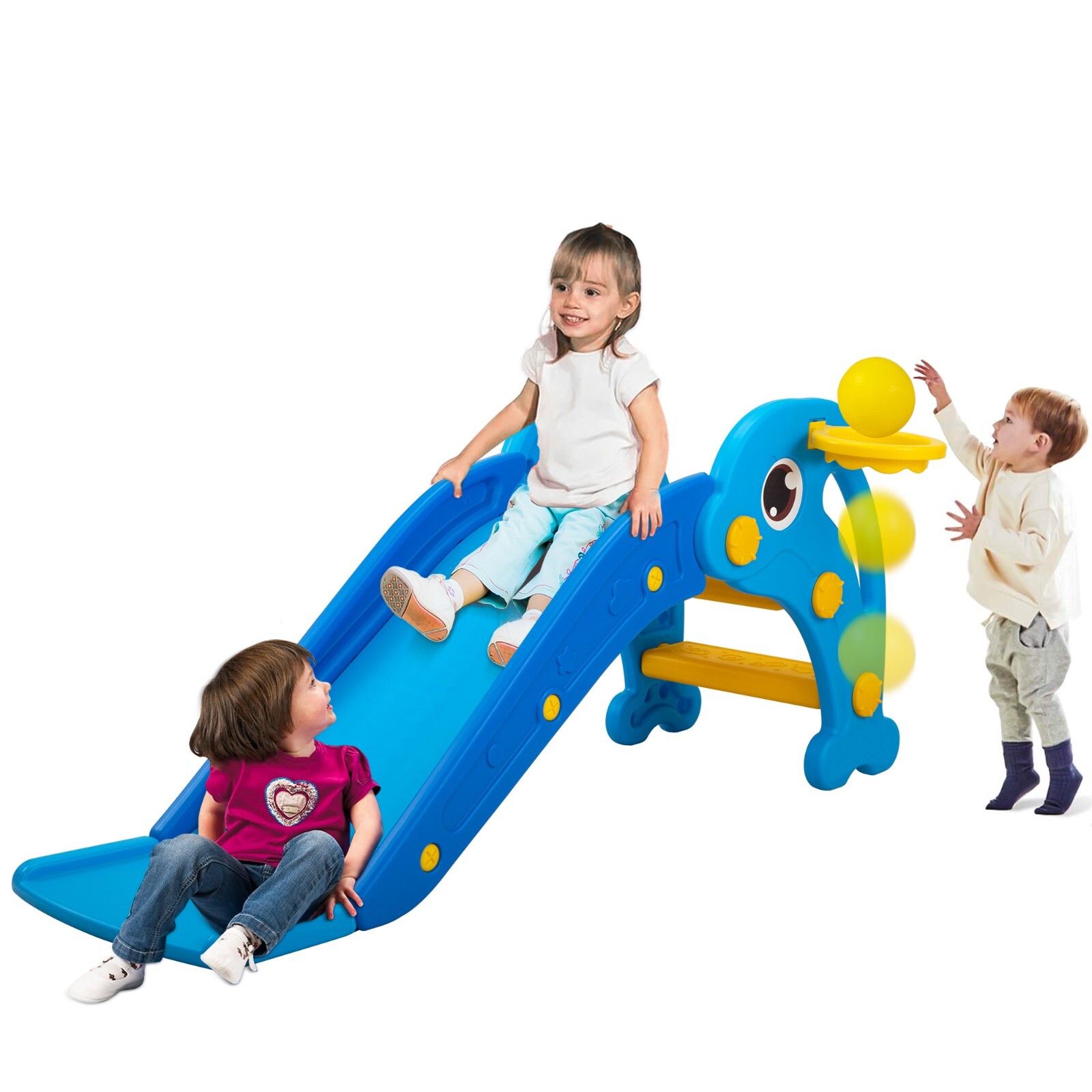 TOBBI 3 in 1 Kids Slide&,Baby Climber Activity Center w/ Basketball Hoop & Ball