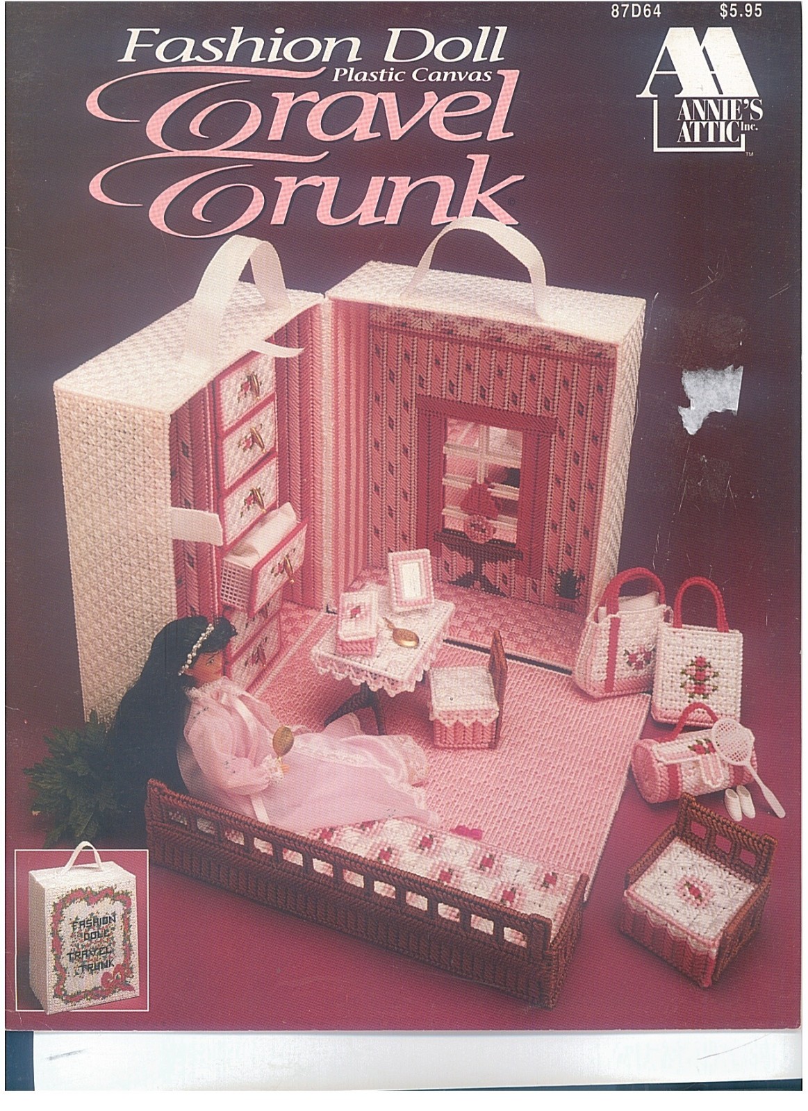 87D64 Travel Trunk Plastic Canvas Fashion Doll Annies Attic Pattern Book