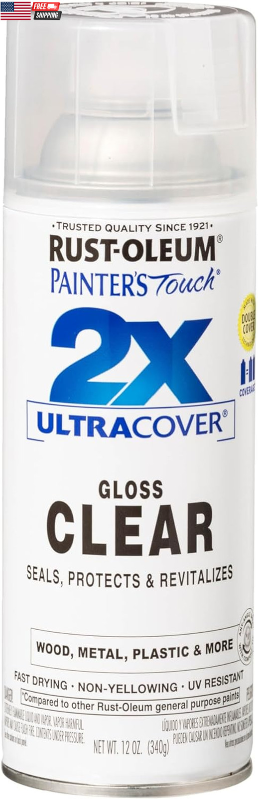 334029 Painter'S Touch 2X Ultra Cover Spray Paint, 12 Oz, Gloss Clear