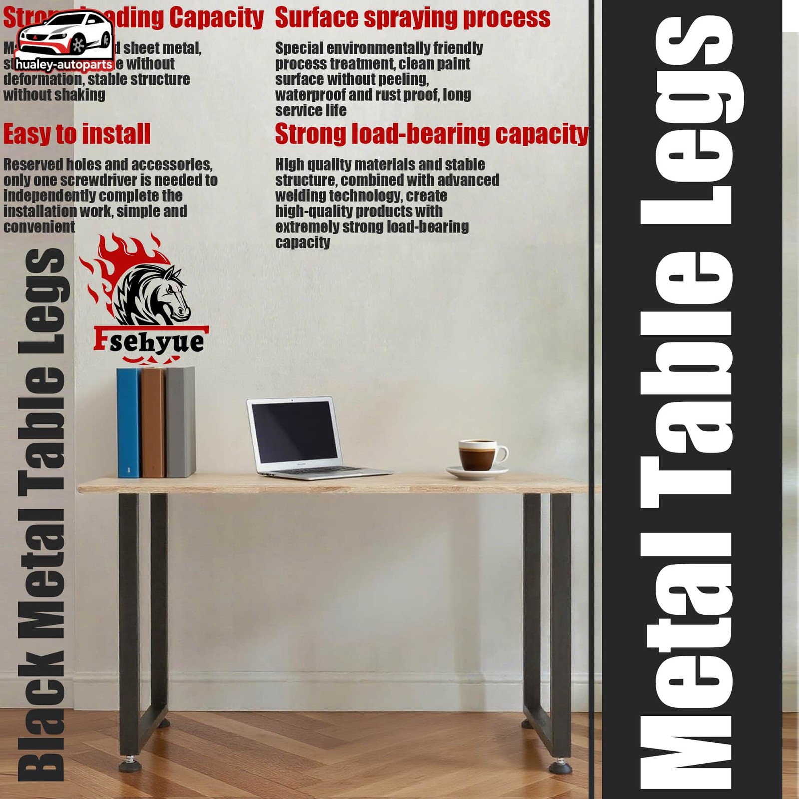 28" x 17.7" Black Table Legs Industrial Country Style Heavy Duty Set of Steel