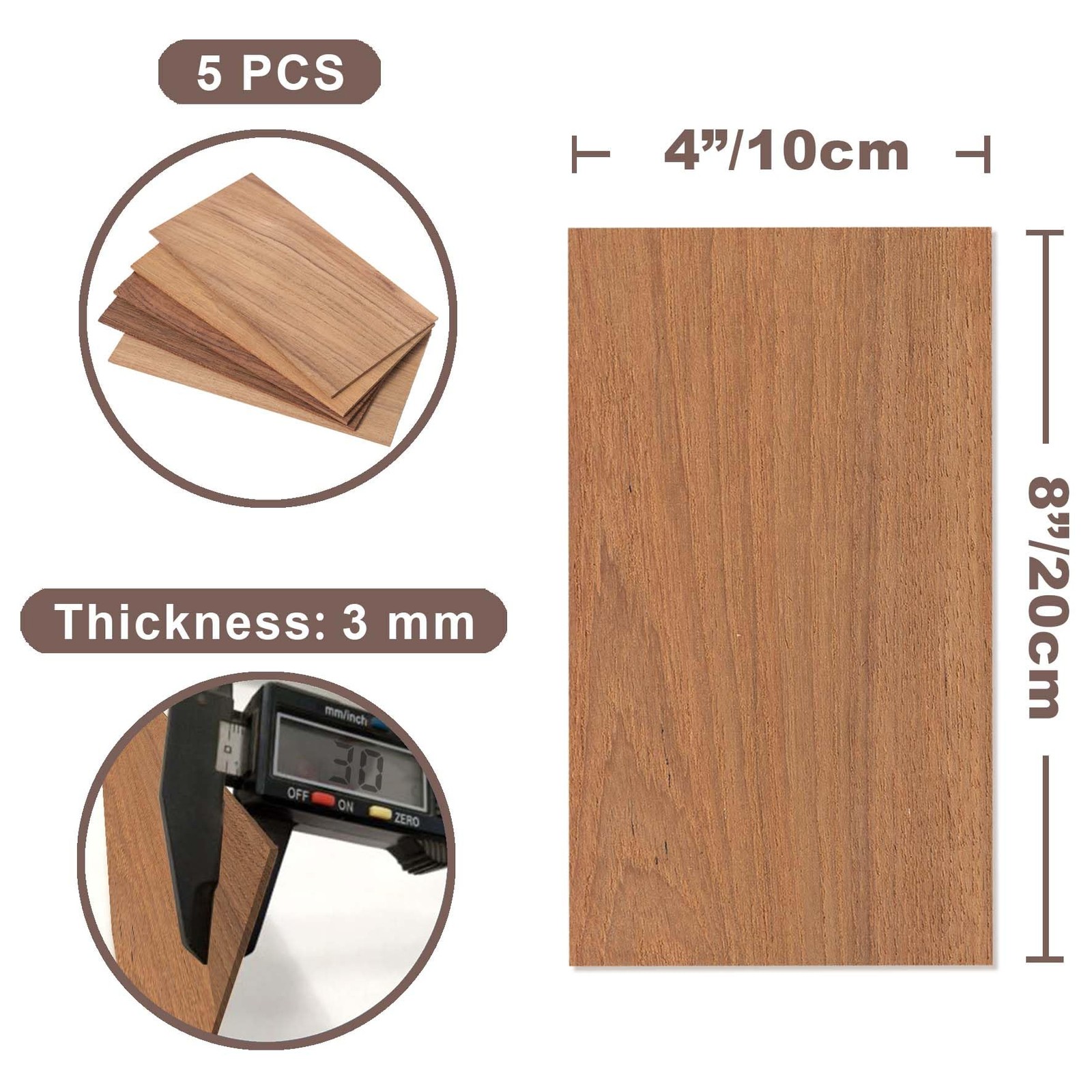 Teak Wood Sheets 1/8 inch Thick, 4x8 inch Solid Panel Veneer Plank Myanmar Bu...