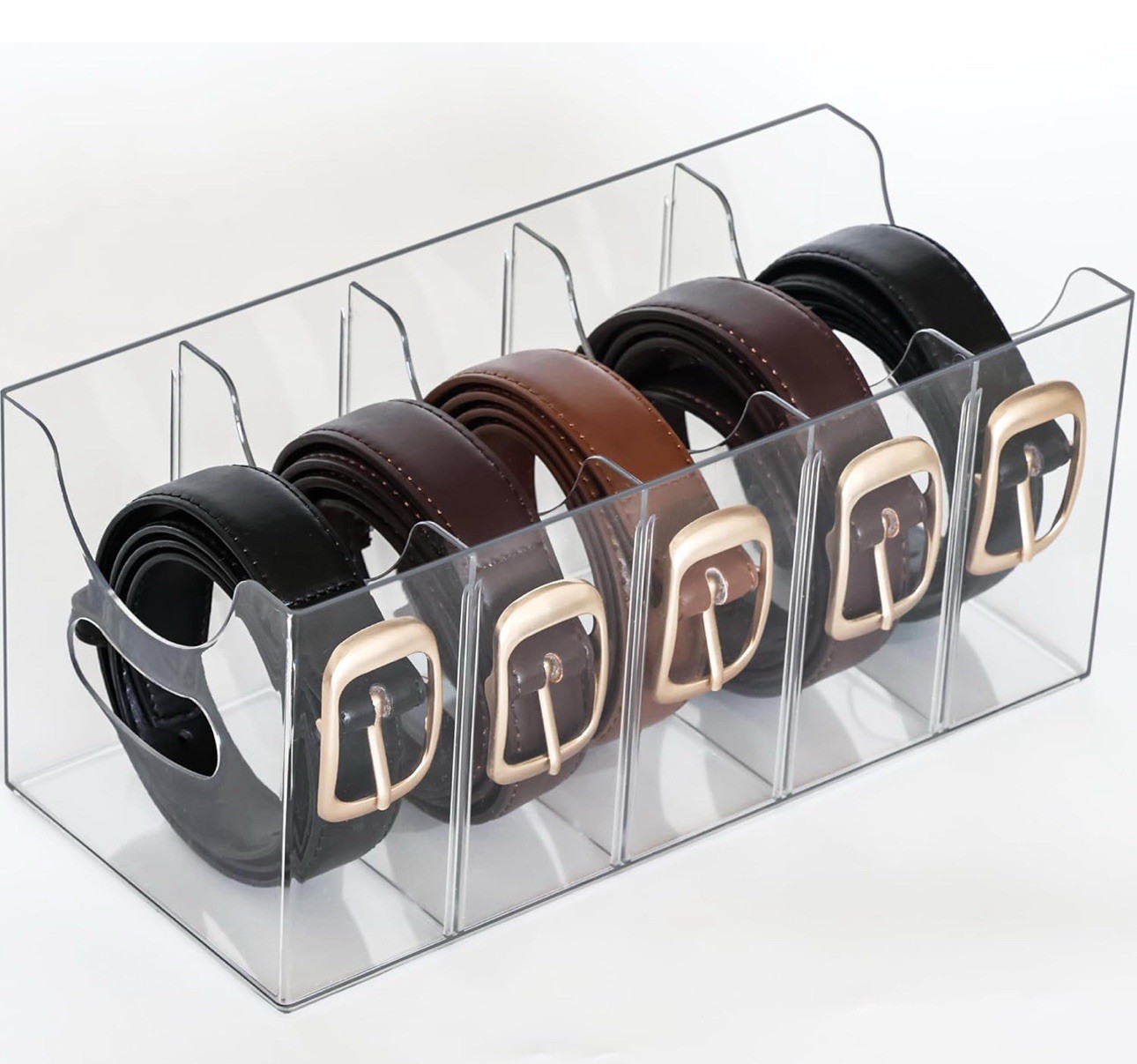 Transparent stackable belt rack, suitable for closet and drawer storage -