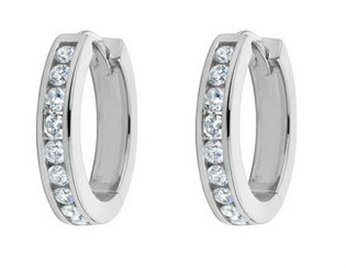 1.00 ct Ladies Round Cut Diamond Hoop Huggie Earrings In 18 Karat White Gold.