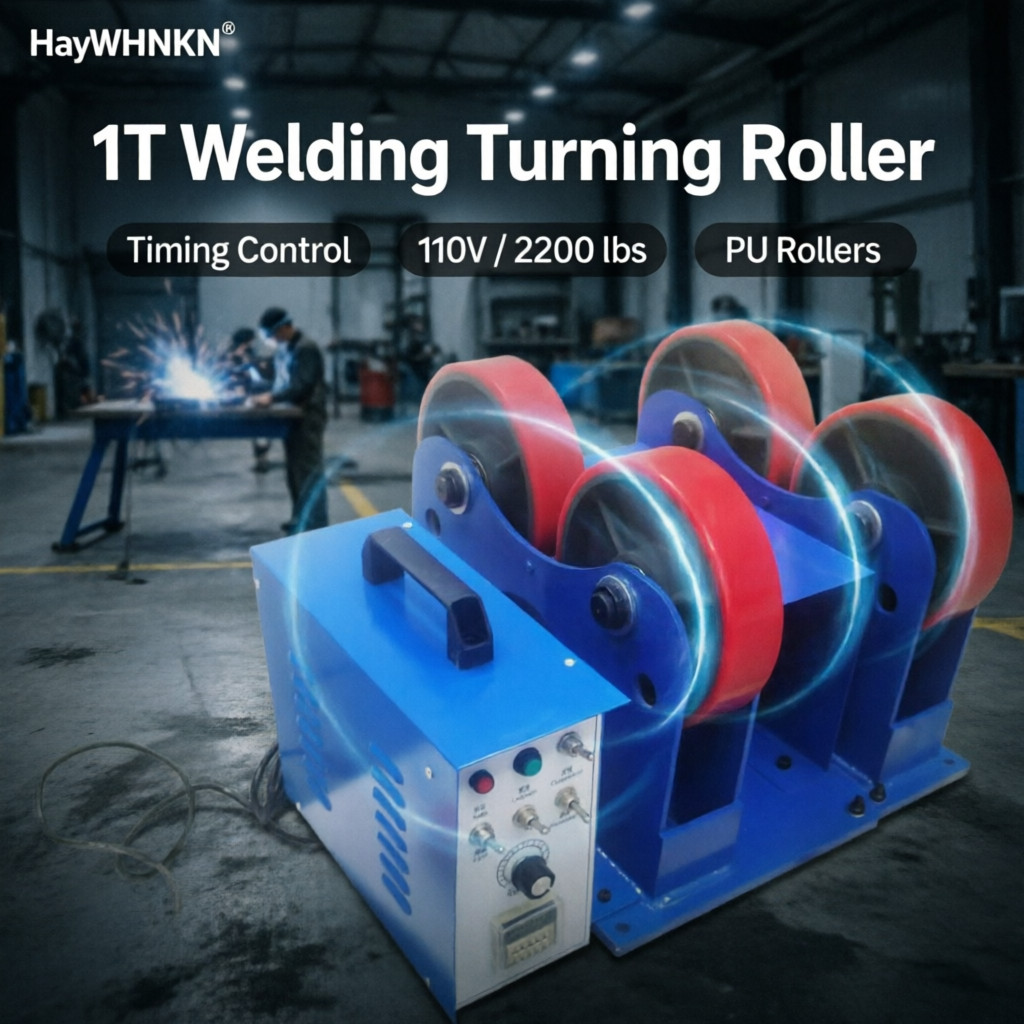 1T Welding Roller Stand Rotator w/ Timer 200mm PU Wheels Digital Speed Auto Mode