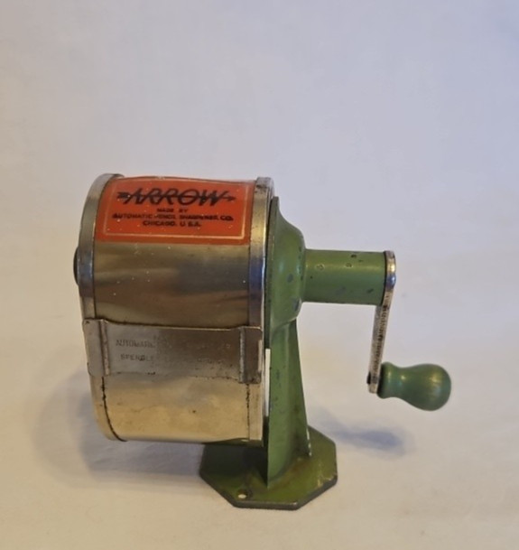 Antique Green  ARROW Automatic Pencil Sharpener Co dual blade desk mount