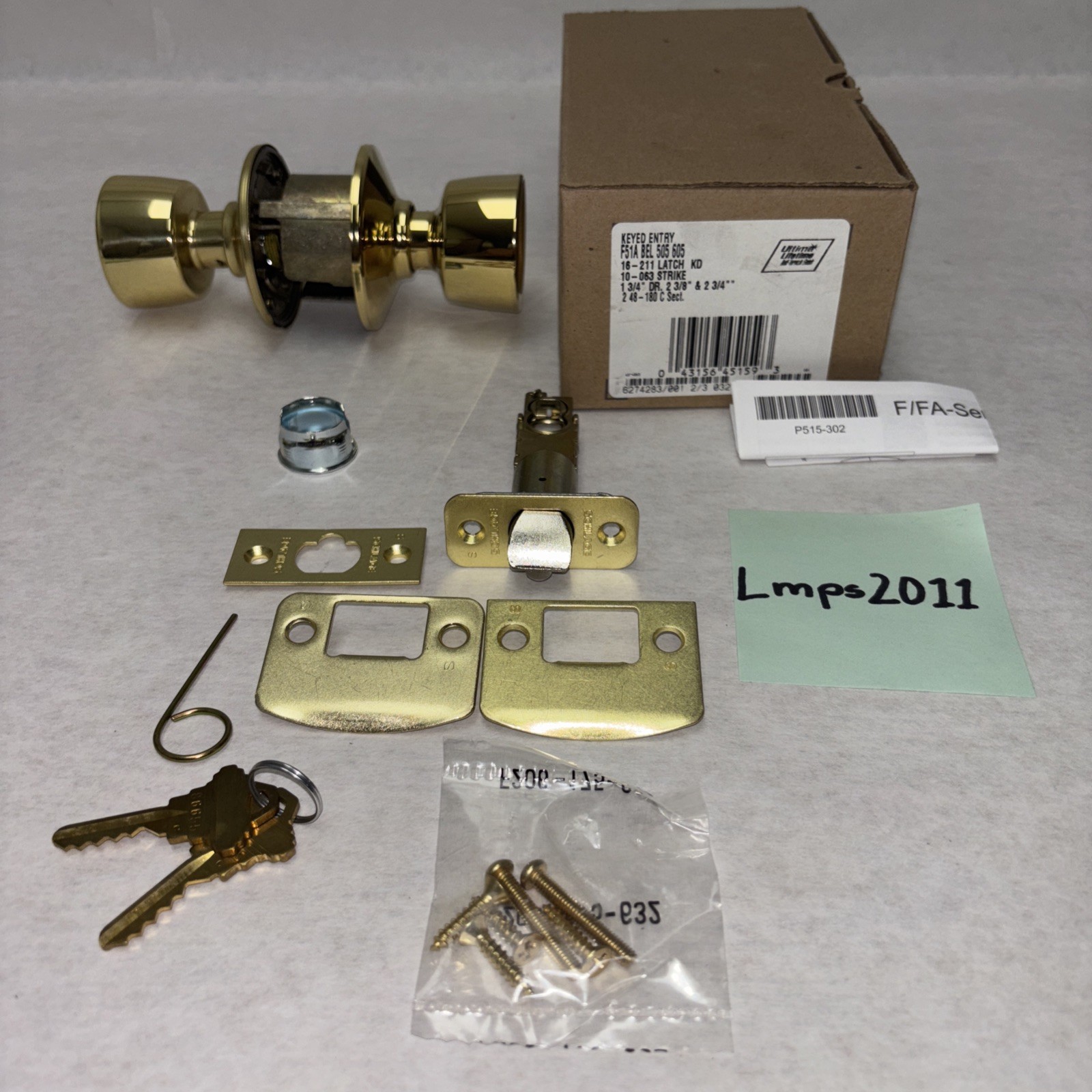 SCHLAGE Keyed Entry Door Knob F51A BEL 505 605 In Bright Brass Finish