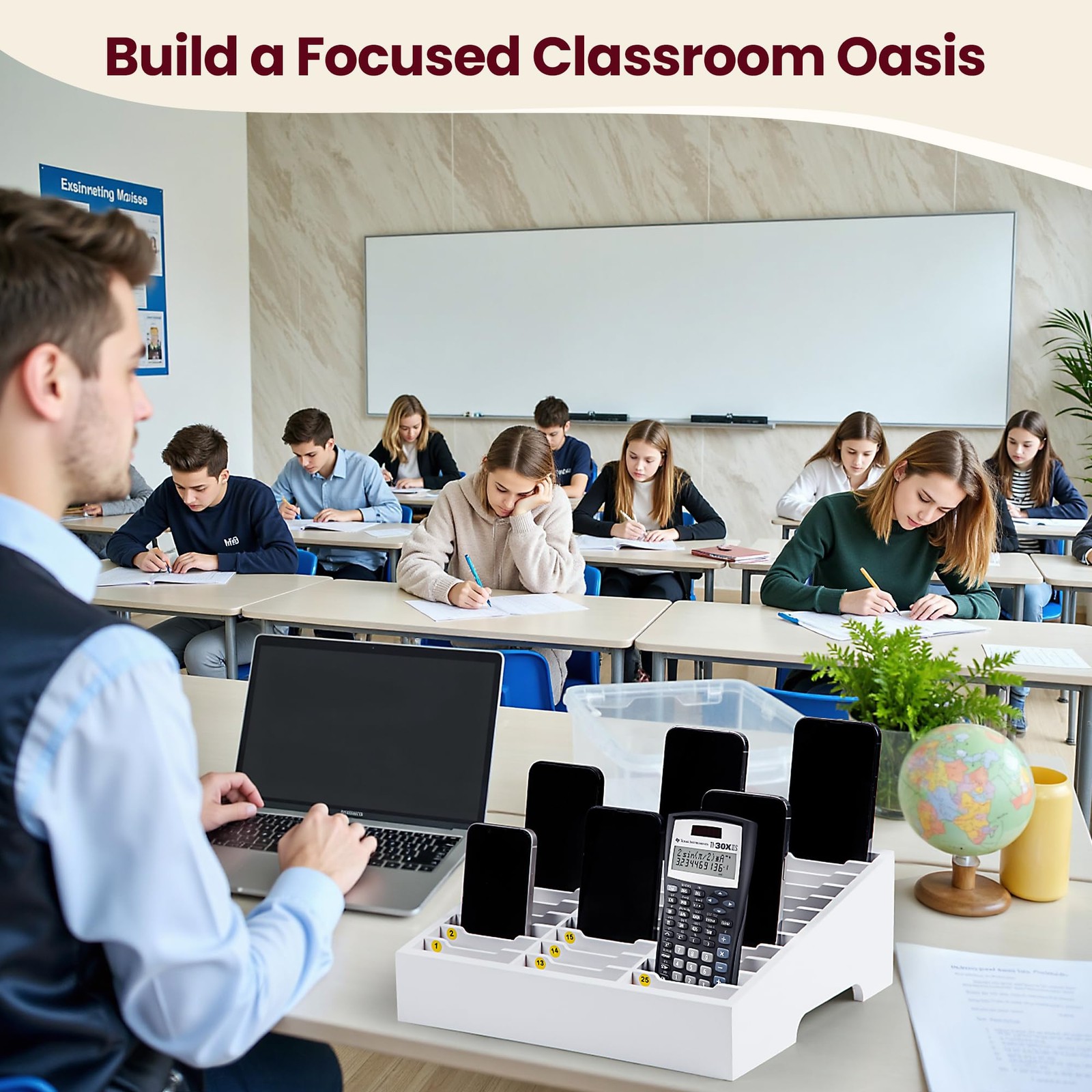 Classroom Cell Holder, Fully Assembled 36 Grid Cellphone Storage Box for Stud...