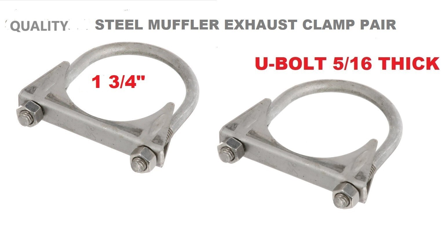 2X MUFFLER EXHAUST CLAMP 1 3/4" QUALITY STEEL U-BOLT 5/16"  PAIR