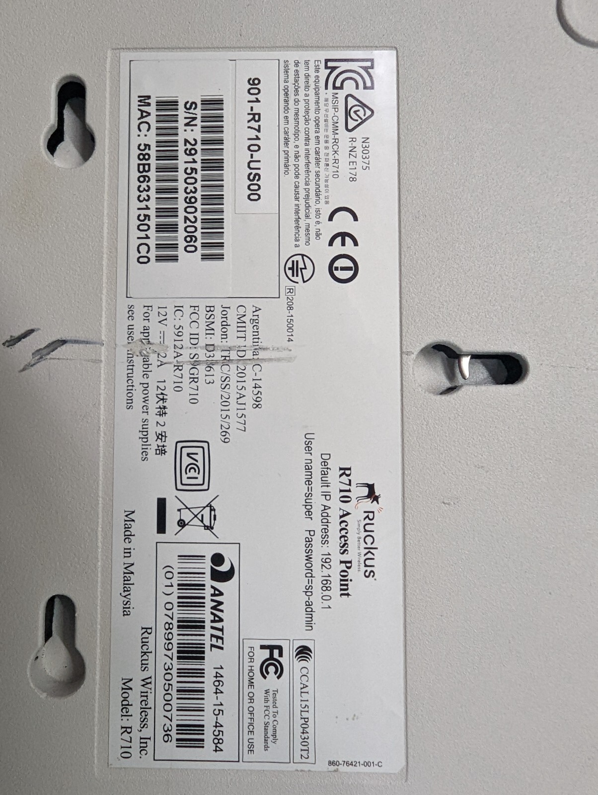 Ruckus ZoneFlex R710 Wireless Access Point 901-R710-US00