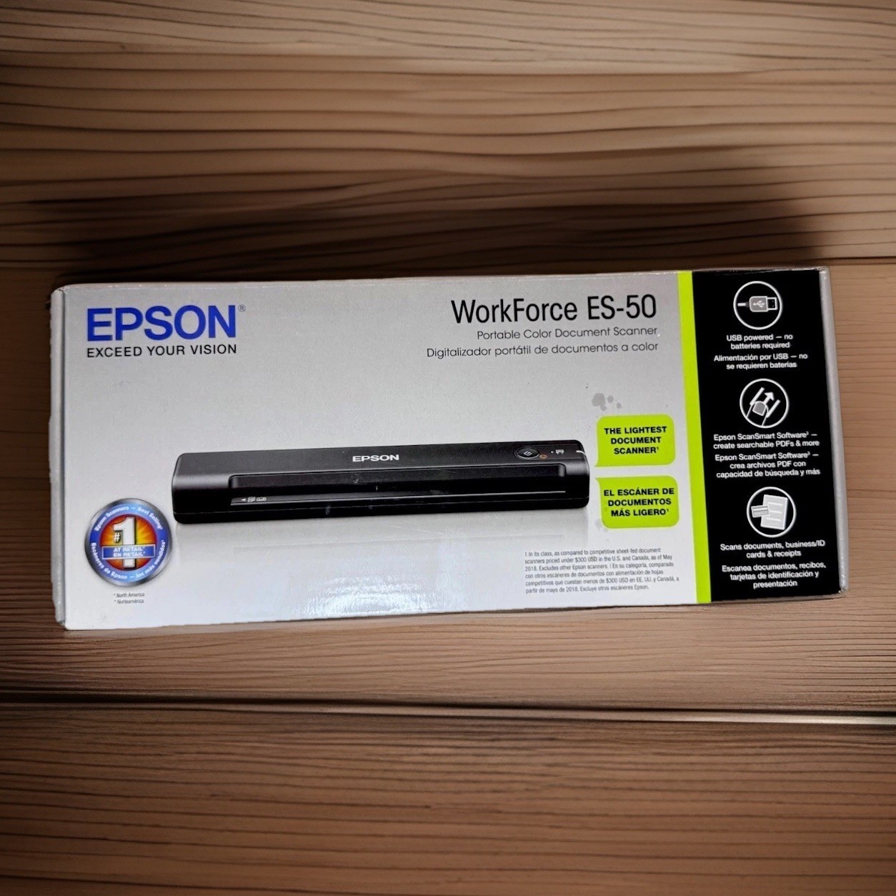 Epson WorkForce ES-50 Portable Document Scanner USB Powered Open Box Complete