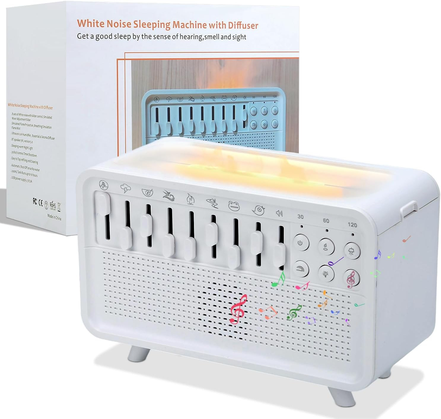 White Noise Night Light Humidifier, 3-In-1 White Noise Sound Machine Humidifier