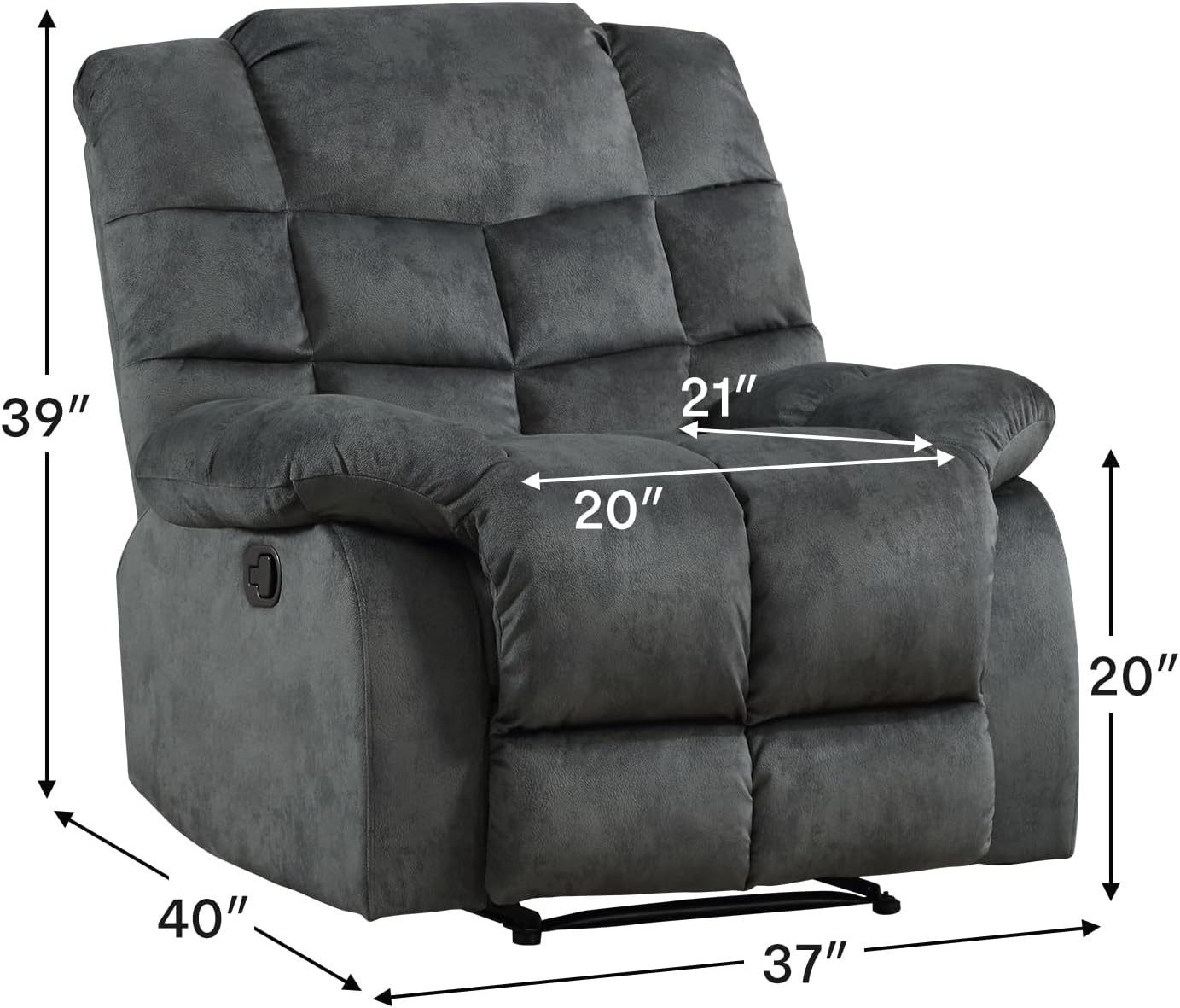 EBELLO Soft Fabric Manual Recliner Chair with Overstuffed Backrest and Armrest