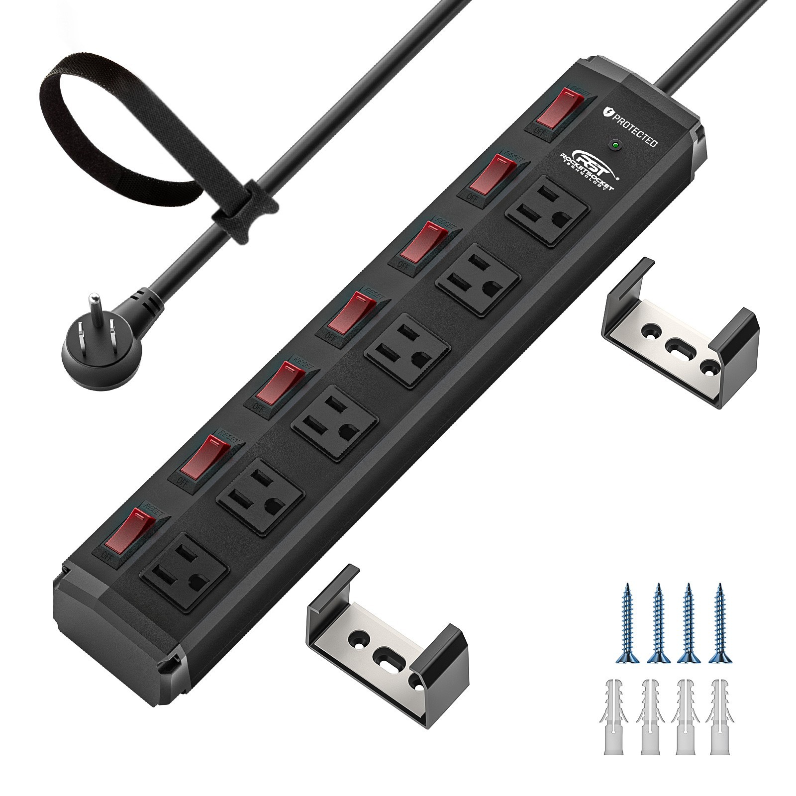6-Outlets 1200J Power Strip Surge Protector, Flat Plug 6ft Extension Power Cord
