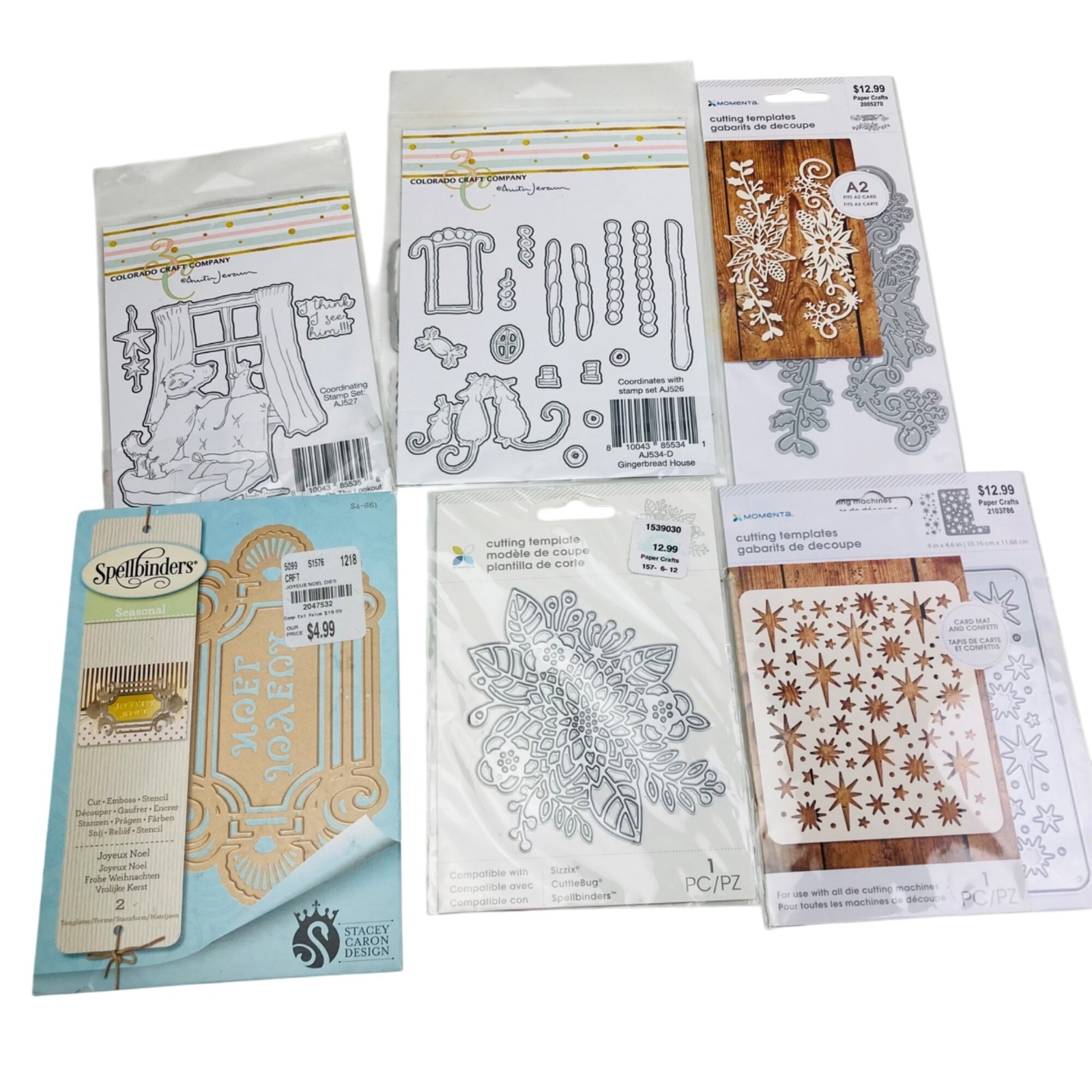 Various Christmas Stamp & Die Cut Sets Lot of 6 Colorado Spellbinders Momenta