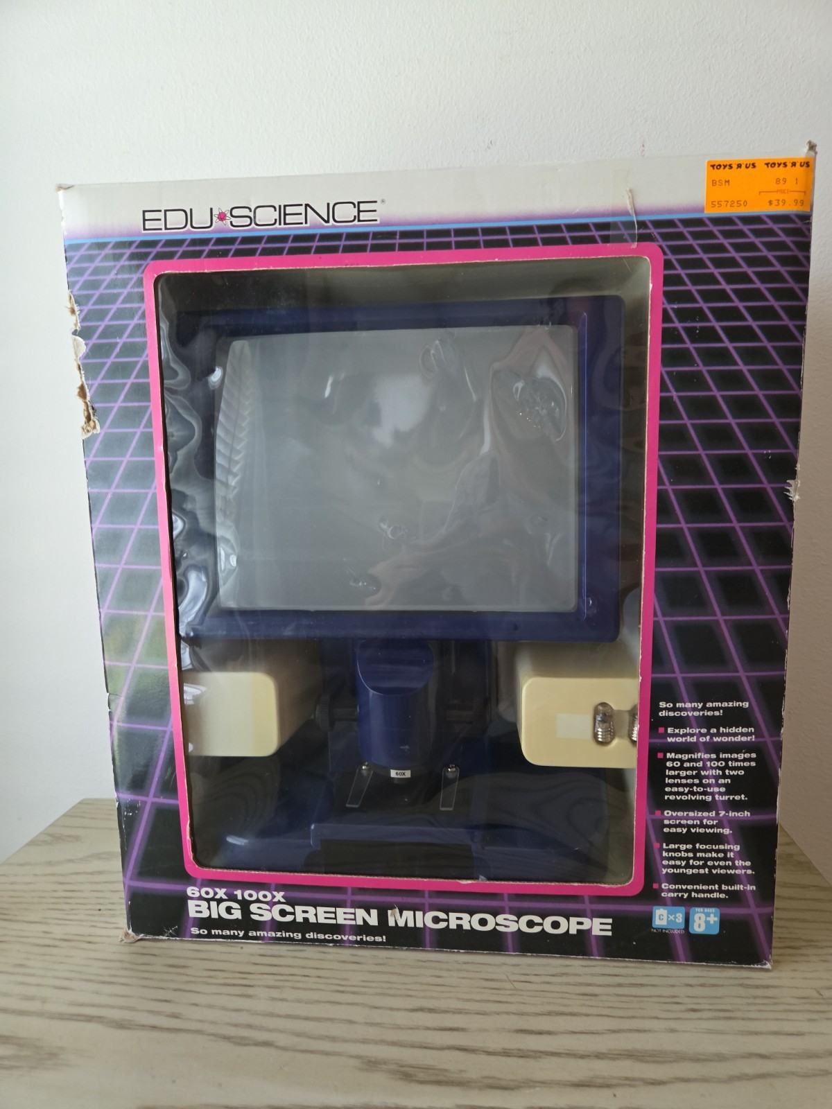 VINTAGE 1989 EDU SCIENCE 60X 100X BIG SCREEN MICROSCOPE Open Box UNTESTED Kids