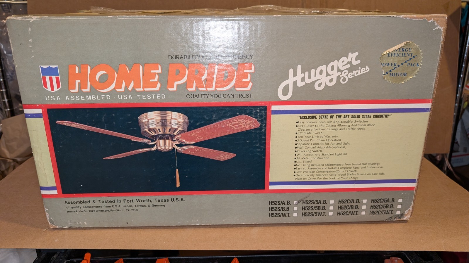 Home Pride model H52S/A.B. Hugger Series Ceiling Fan OB
