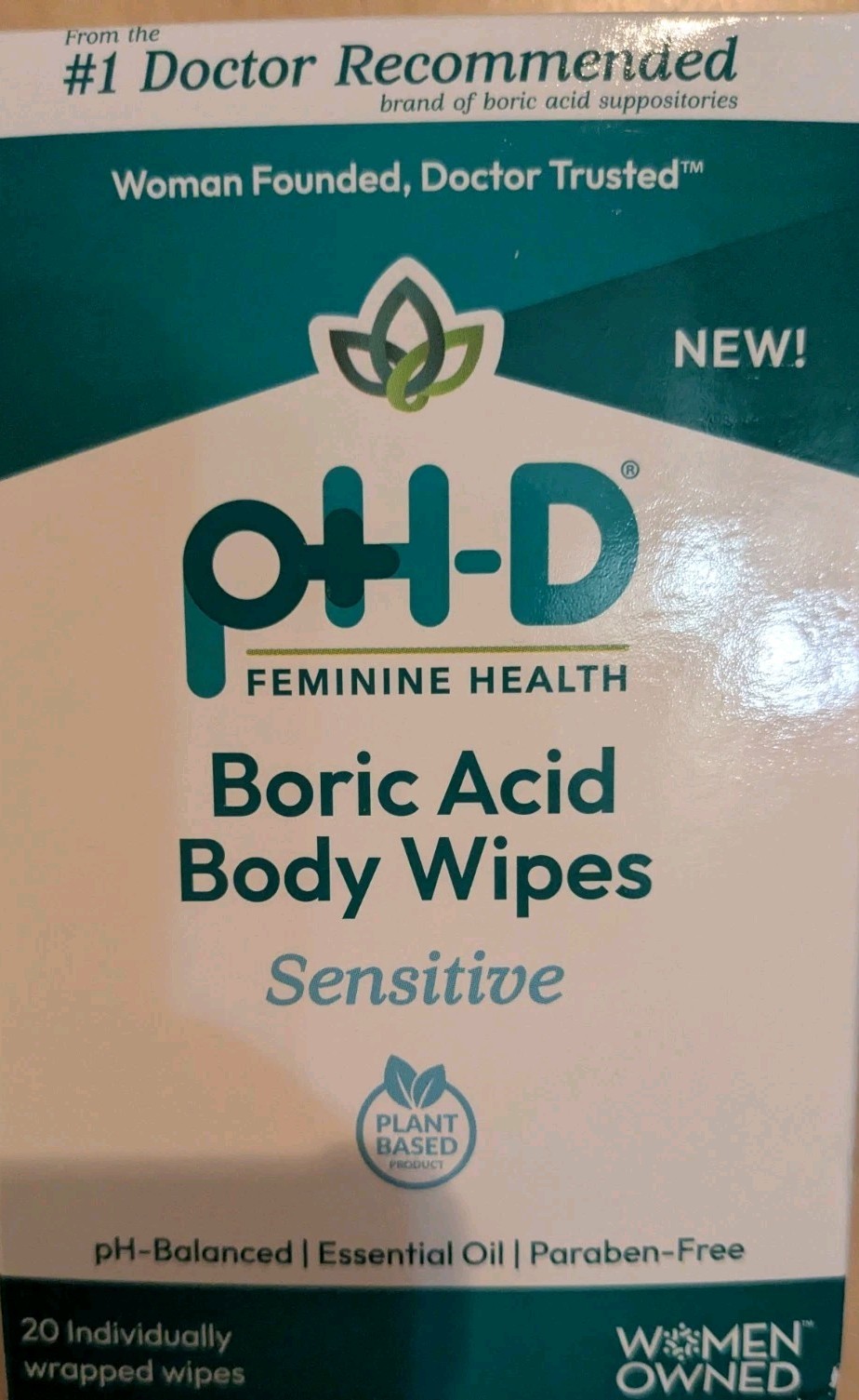 pH-D Feminine Health - Boric Acid Wipes - Holistic Body Wipes - Travel Exp 06/27