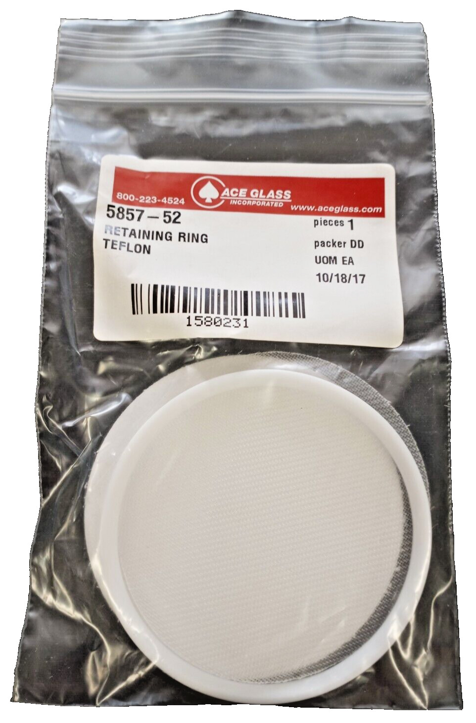 ACE GLASS Model 5857-52, Retaining Ring Teflon- Lot of 3, 2 pcs. each