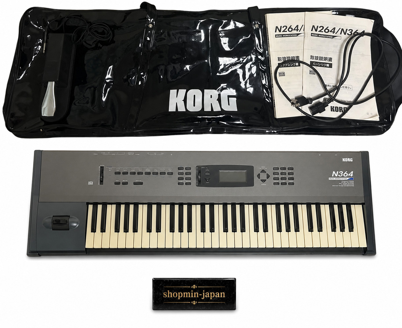 KORG N364 61-Key Synthesizer Keyboard with Soft Case Pedal Adapter Tested japan