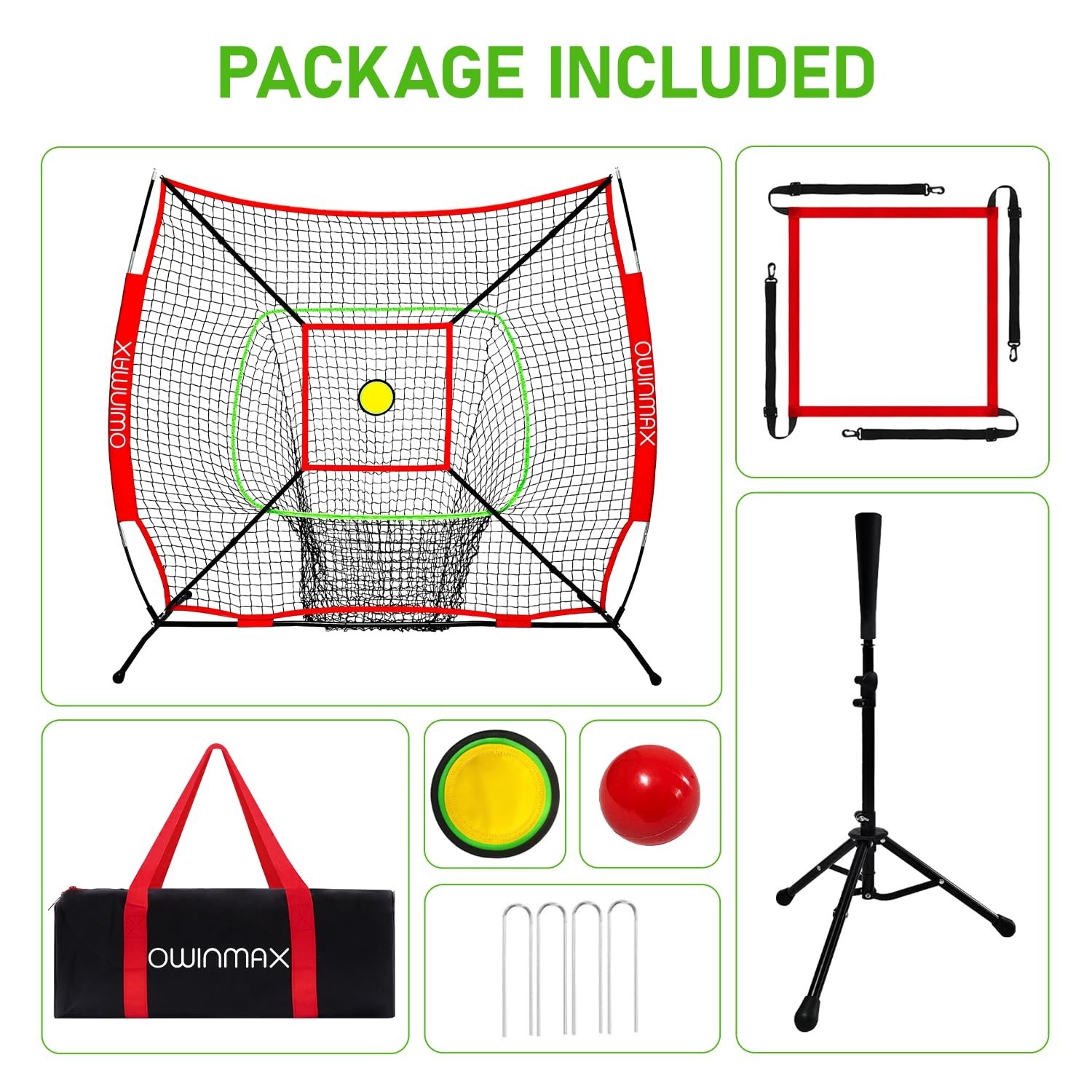 6x6FT Baseball Net, Baseball & Softball Training net with Batting Tee, Strike...