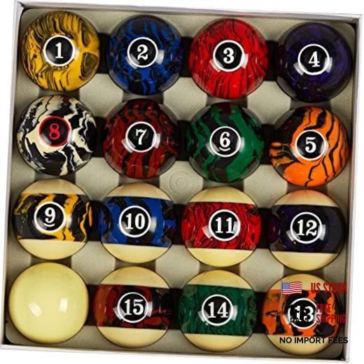 Deluxe 2-1/4" Billiard Pool Balls Marble-Swirl Black Marble With Art Number